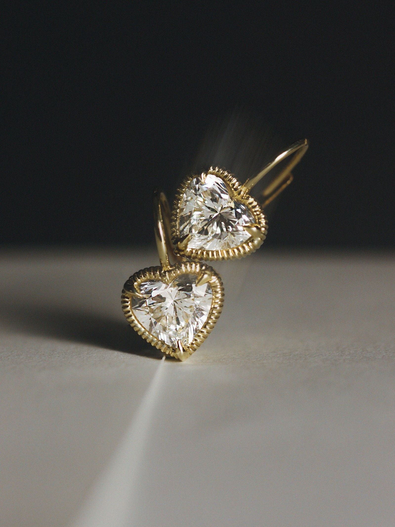 Solis Ribbed Heart Diamond Earrings