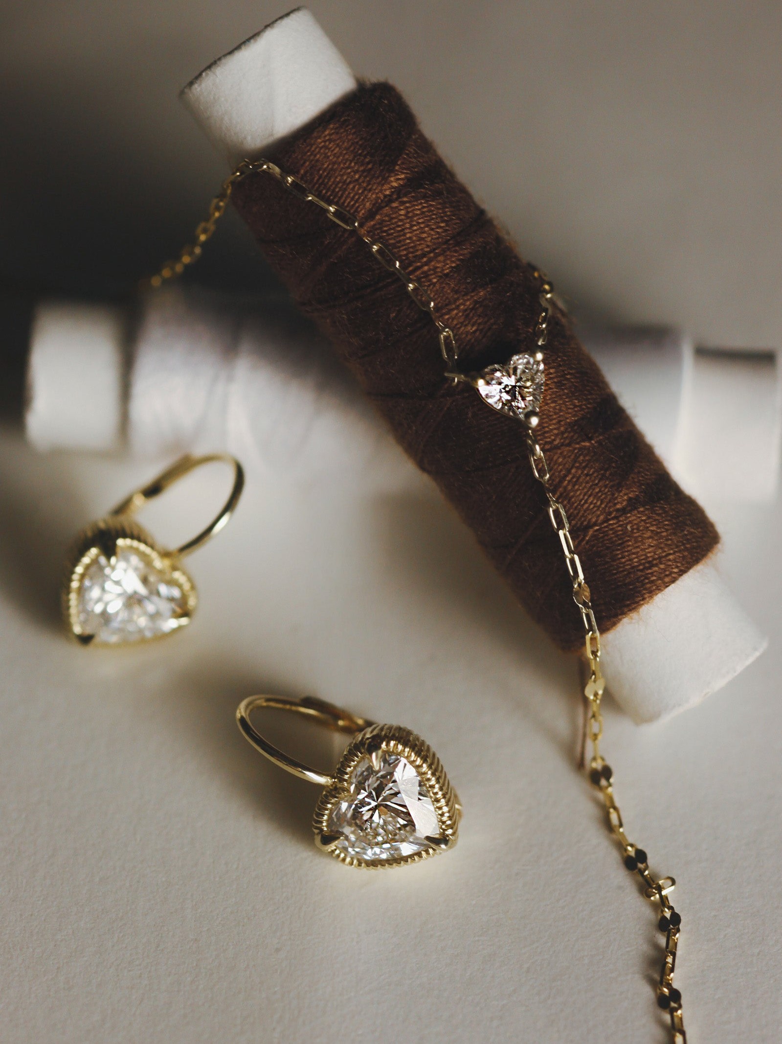 Solis Ribbed Heart Diamond Earrings