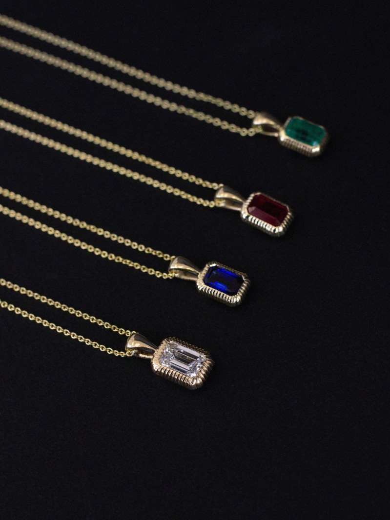 Lyra Emerald Cut Pendant Ruby