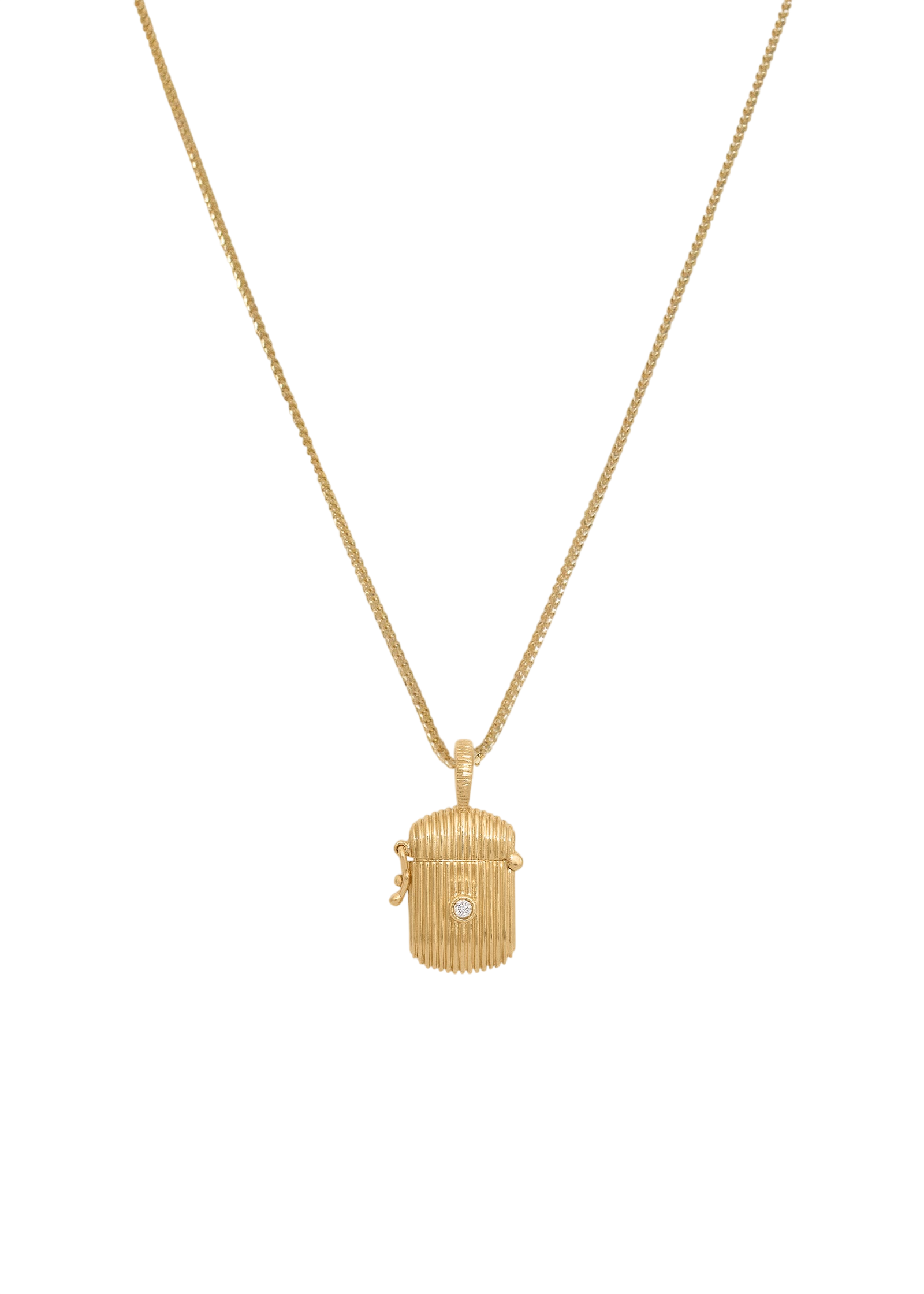 Relic Ribbed Locket Necklace Diamond