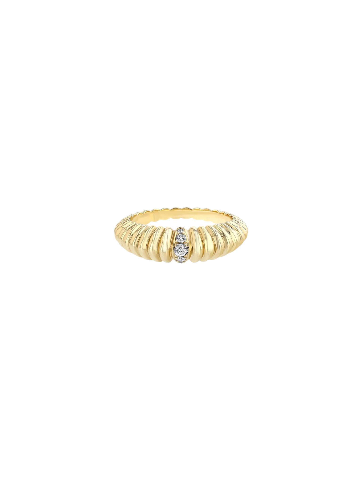Fluted Crescent Ring with Single Pavé Stripe