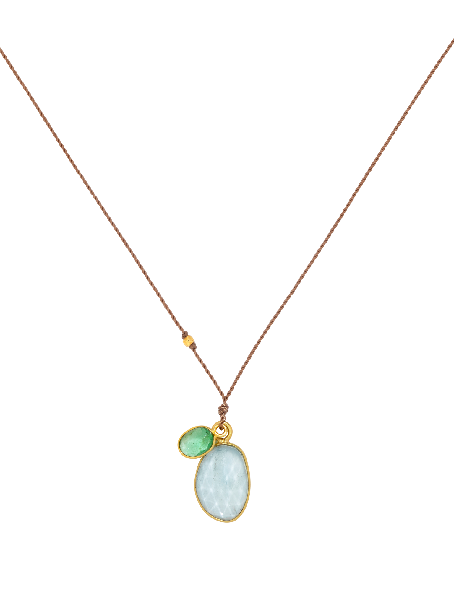 Aquamarine and emerald pendant necklace