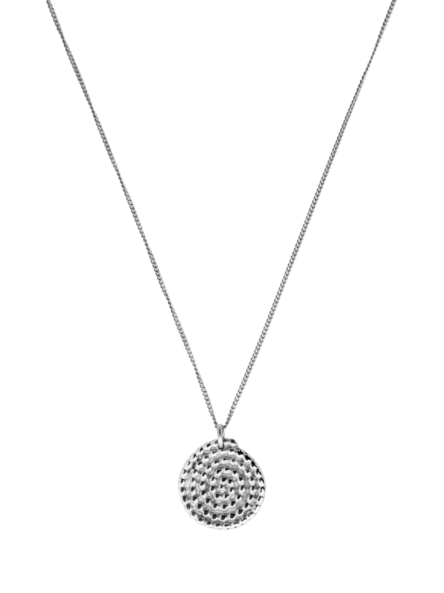 Granulated small spiral pendant necklace