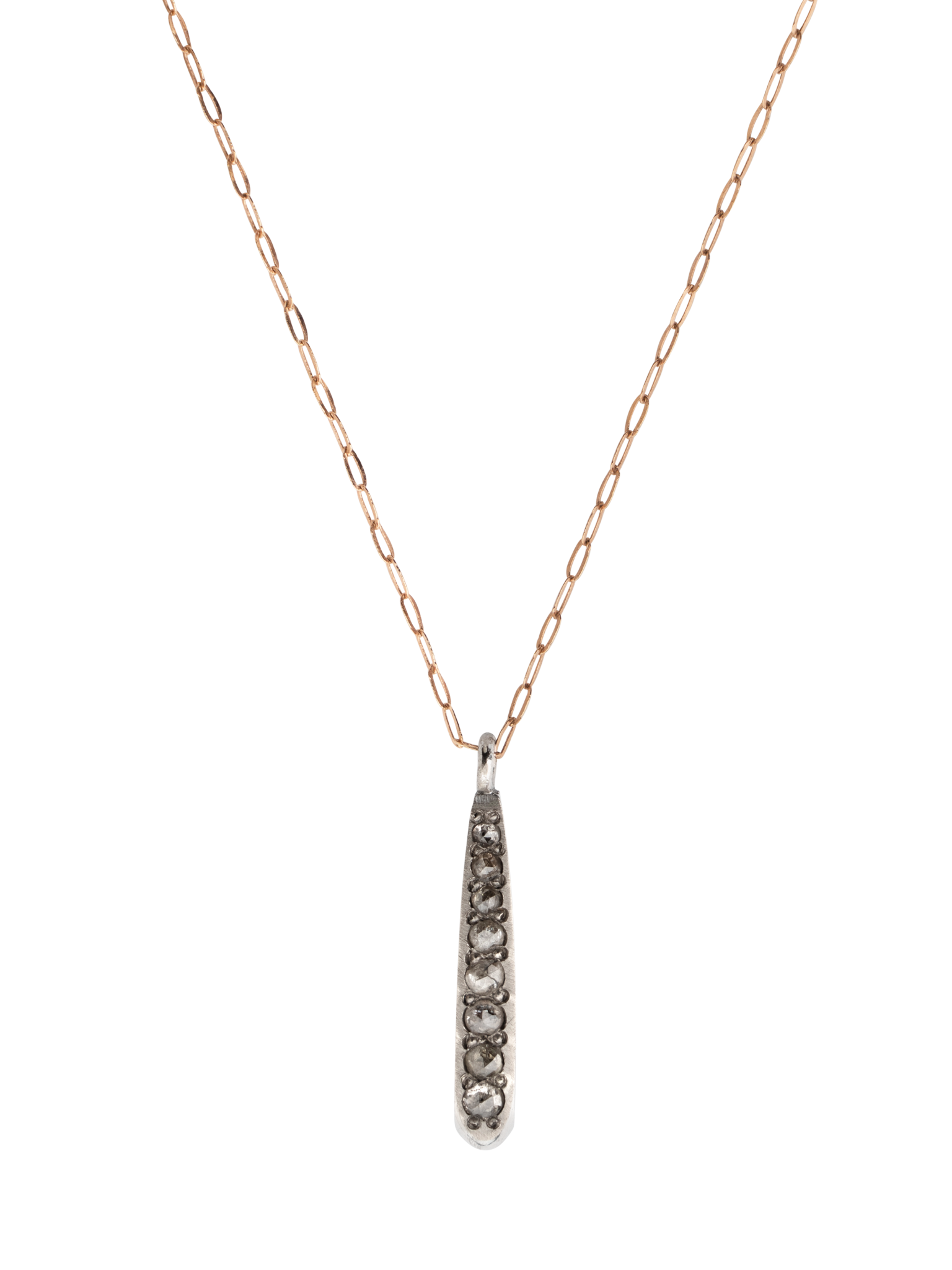 White and rose gold drop necklace with rose cut diamonds