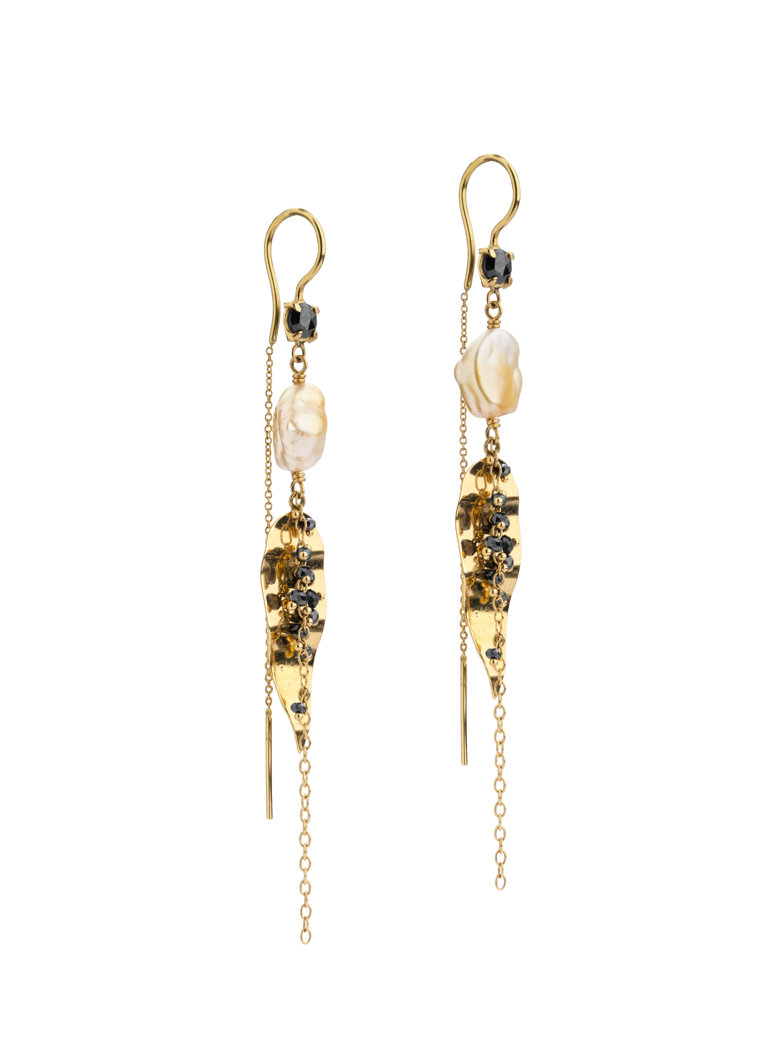 Ilya golden pearl and black diamond earrings