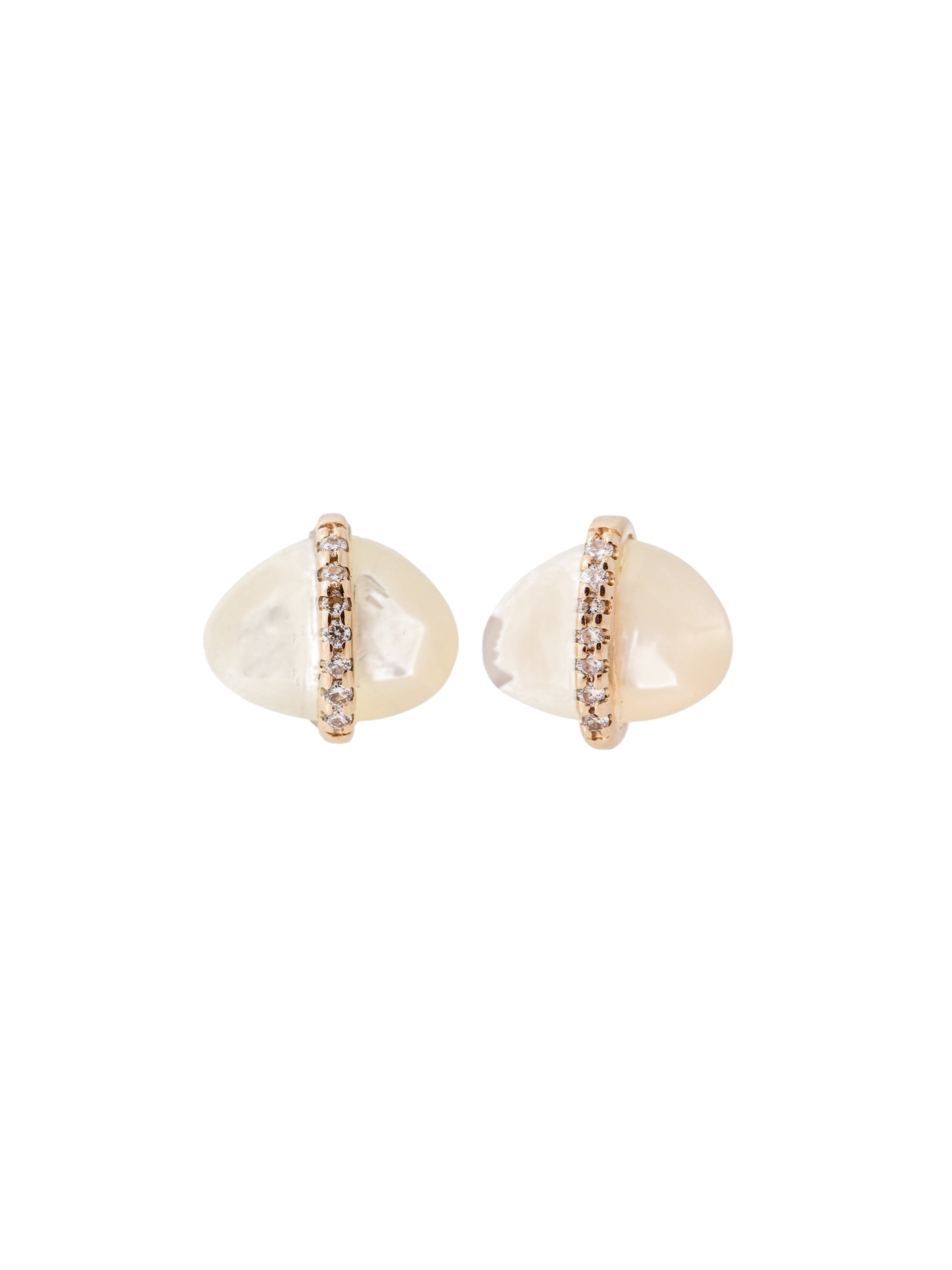 Diamond Bezel Wrapped Mother of Pearl Stud Earrings
