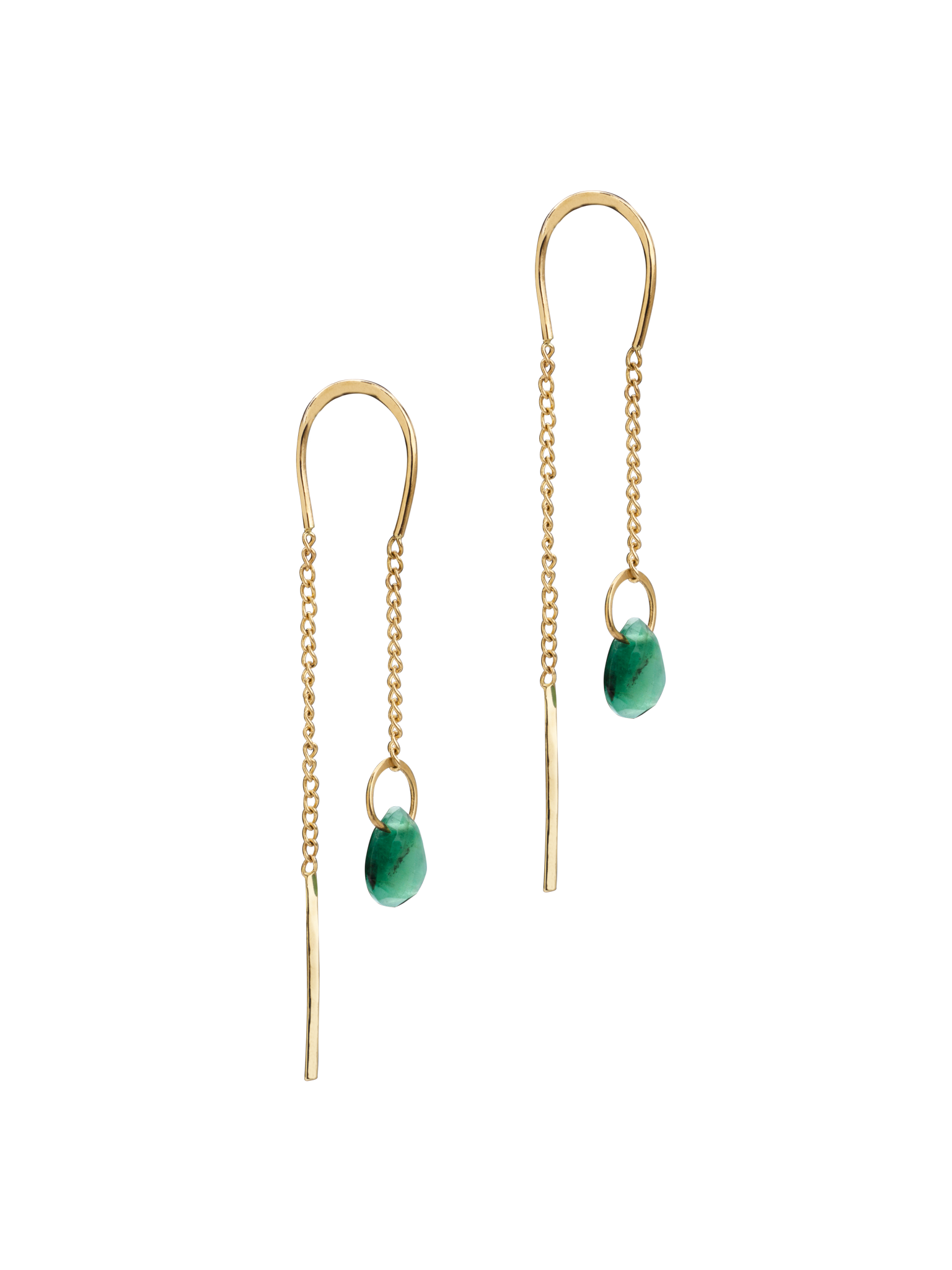 Pull through emerald drop earrings