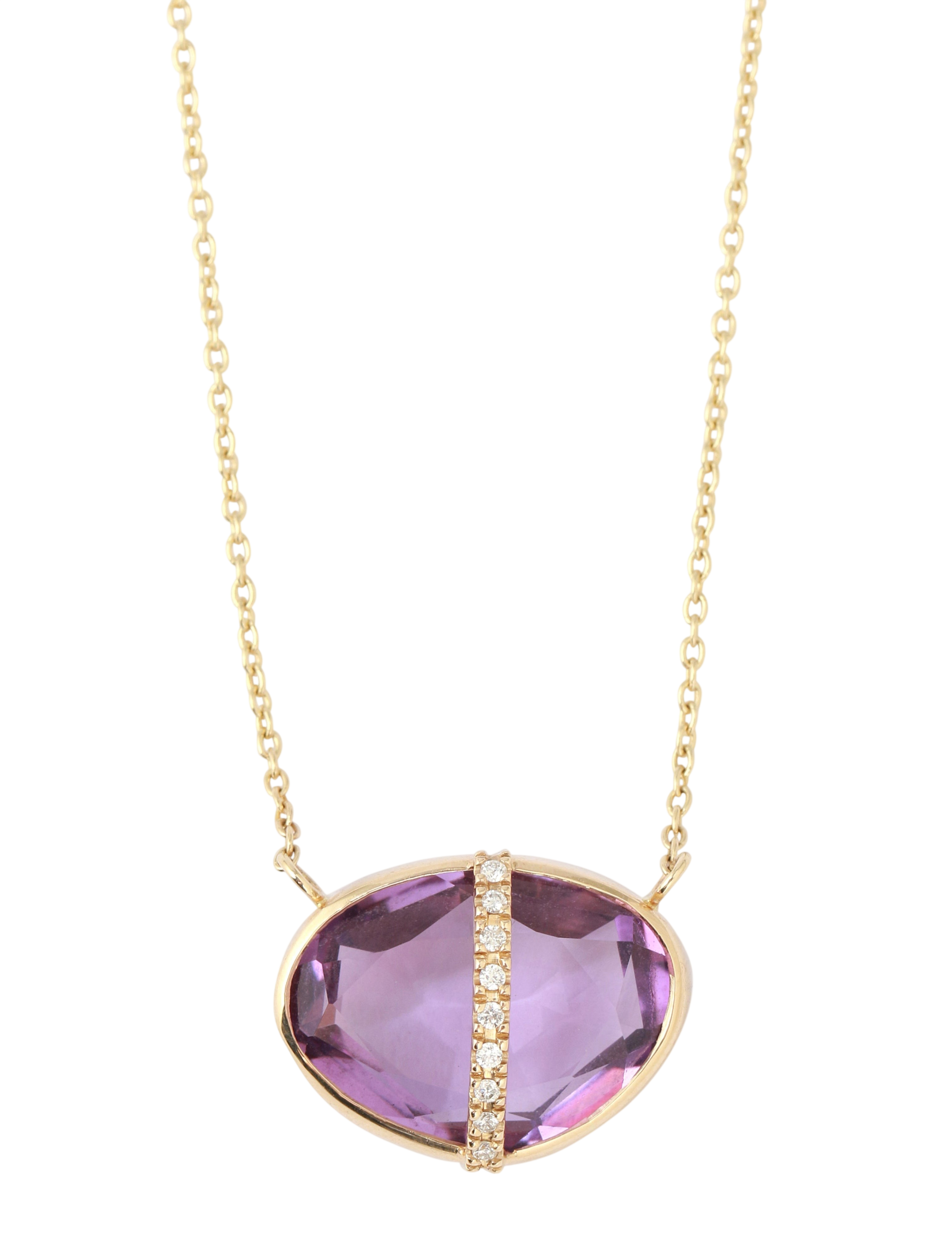 Diamond Bezel Wrapped Rose Amethyst Pendant Necklace