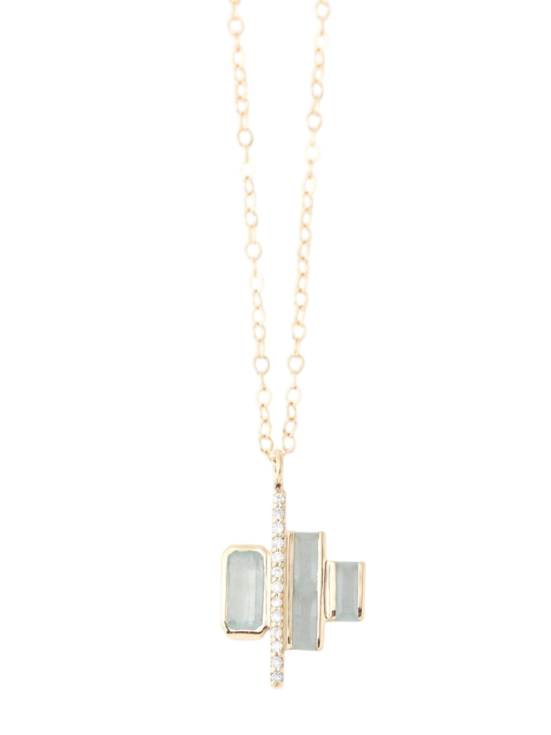 Cityscape Triple Aquamarine and Diamond Tower Necklace