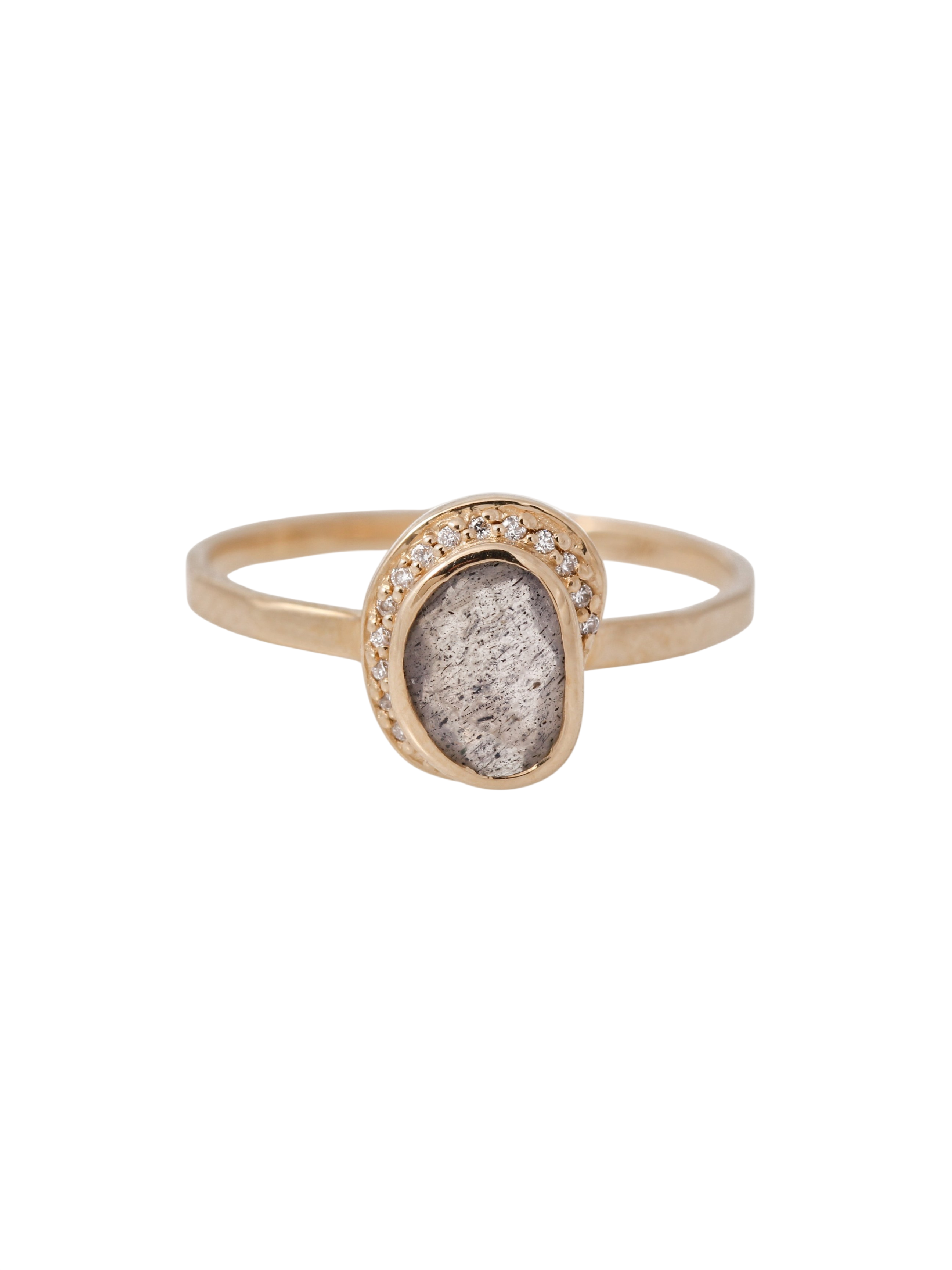 Small Freeform Labradorite Diamond Crescent Moon Ring