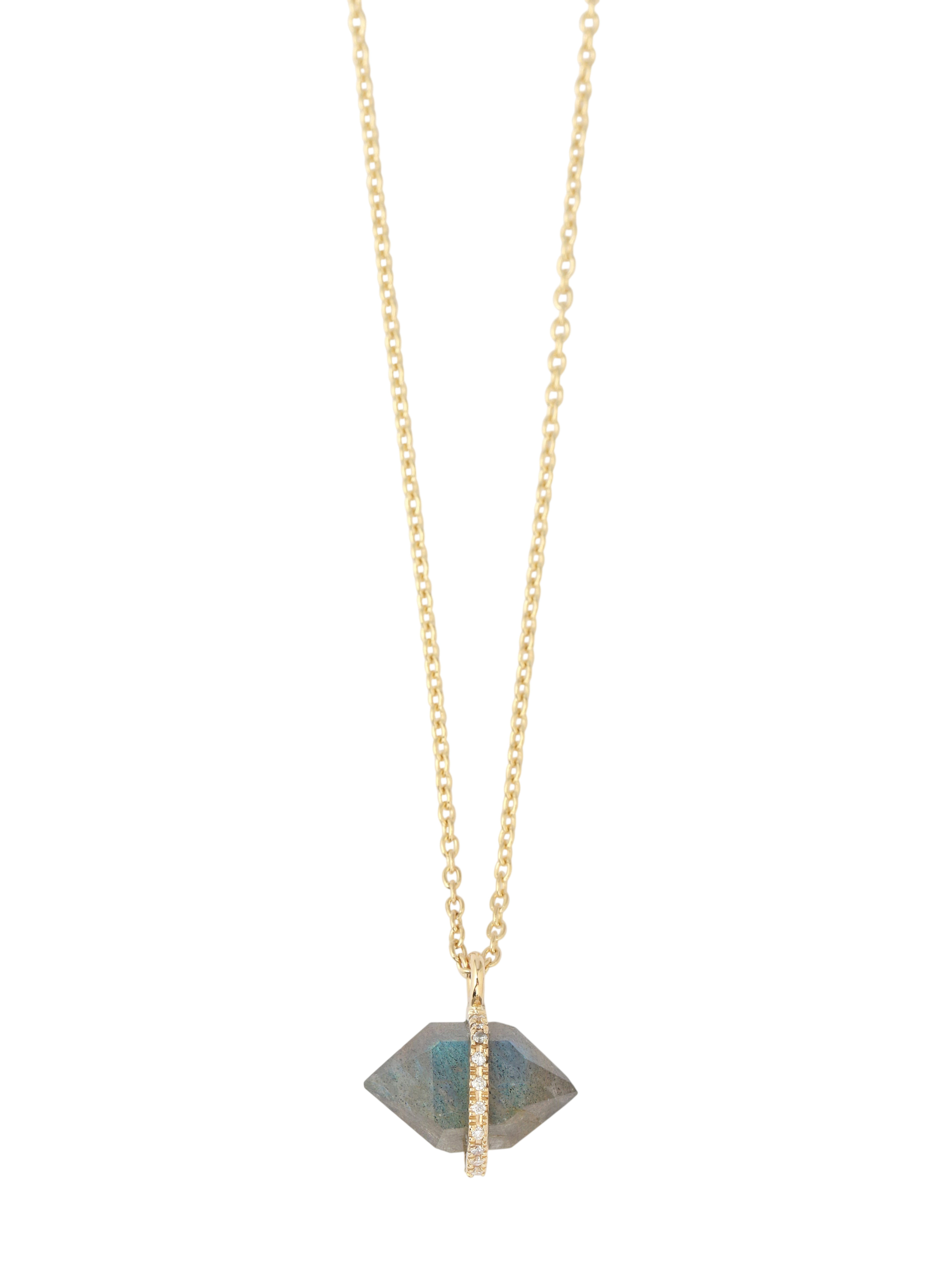 Micropave Bezel Wrapped Herkimer Cut Labradorite Pendant Necklace