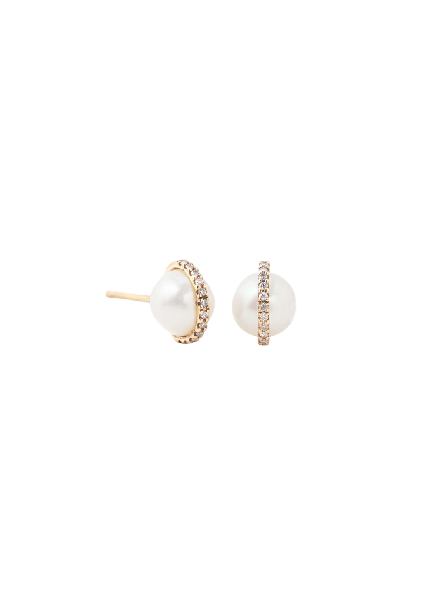 Micropave Bezel Wrapped Pearl Stud Earrings