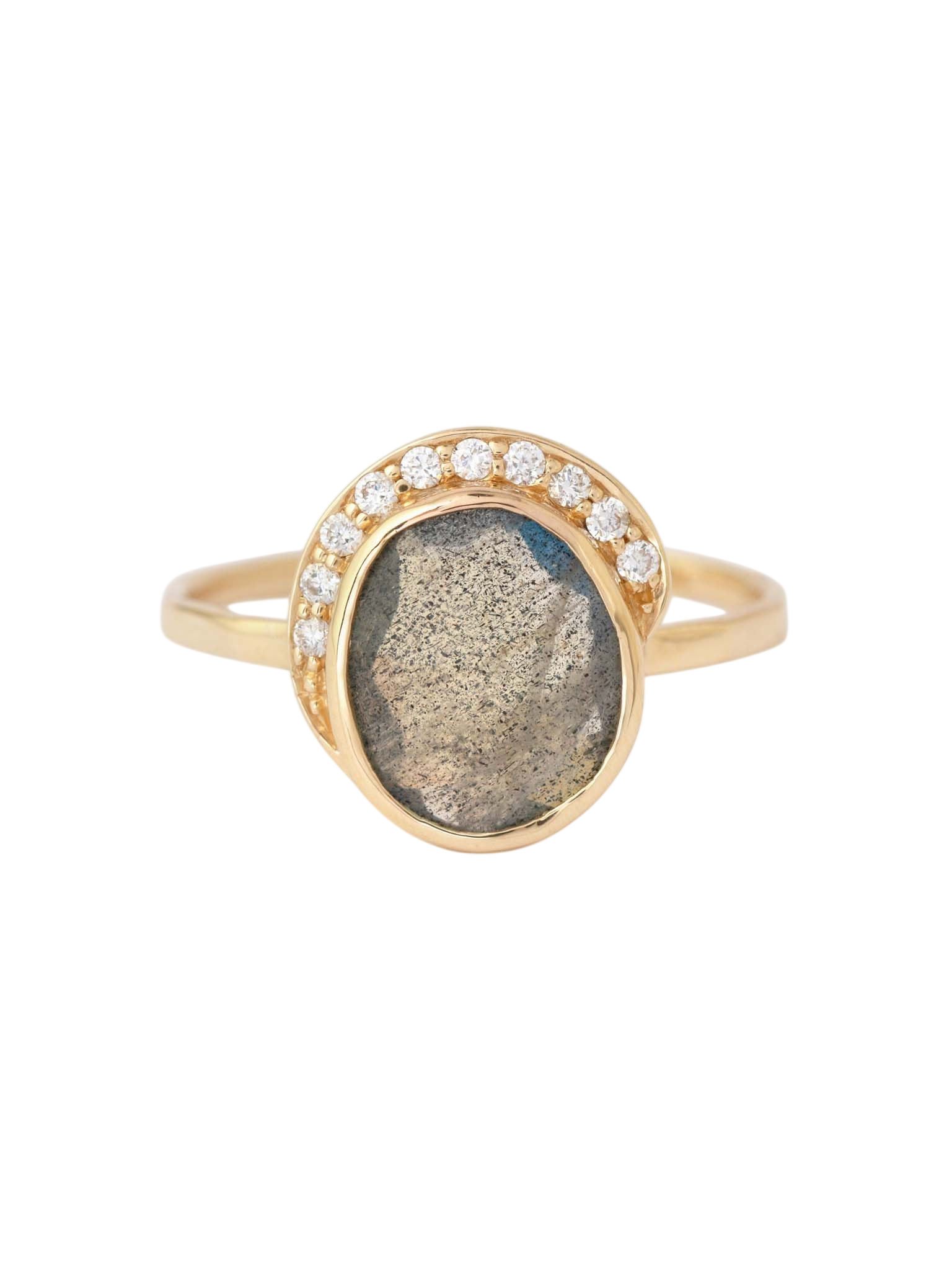 Freeform Labradorite Diamond Crescent Moon Ring