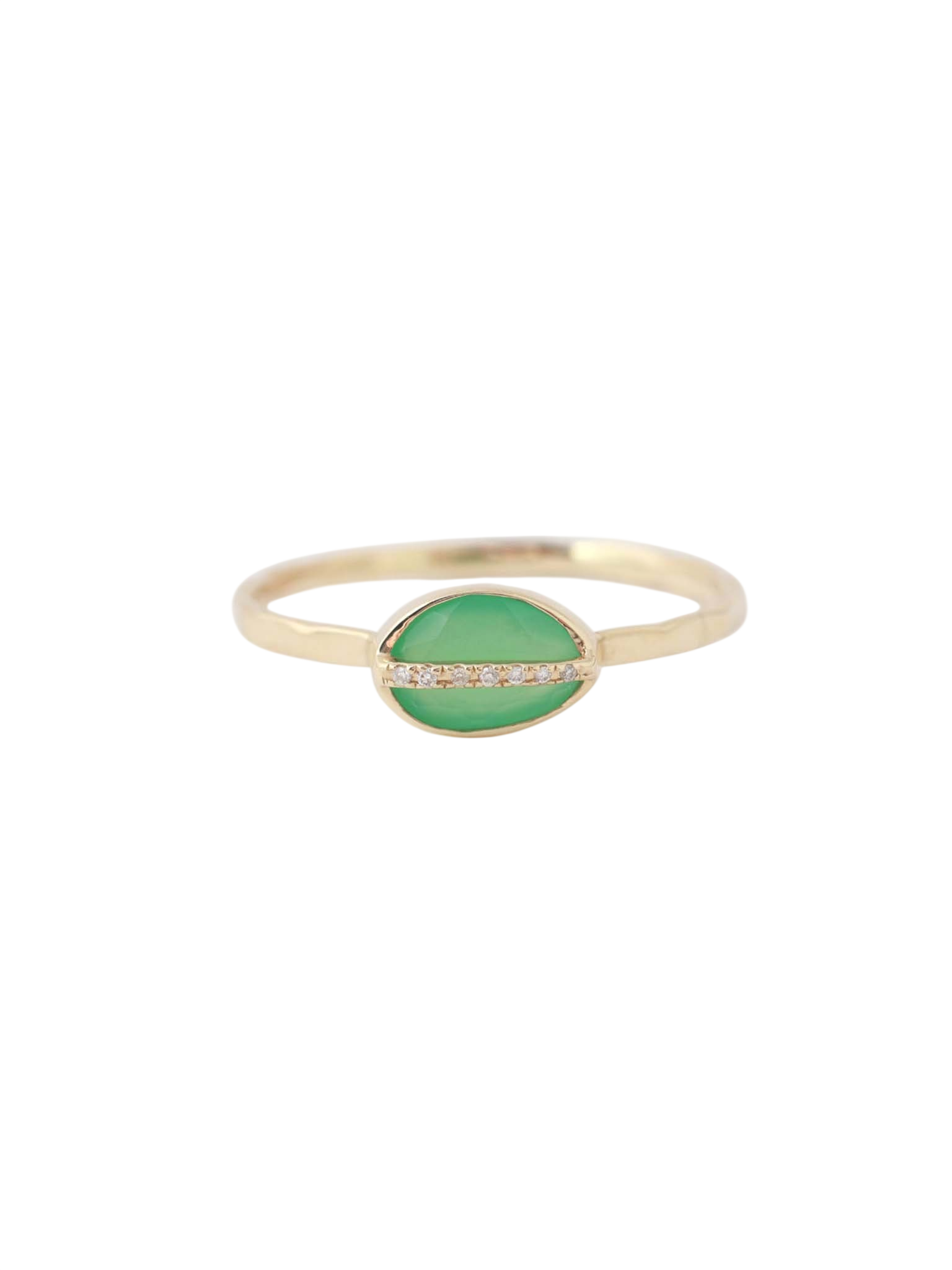Large Micropave Bezel Wrapped Chrysoprase Ring