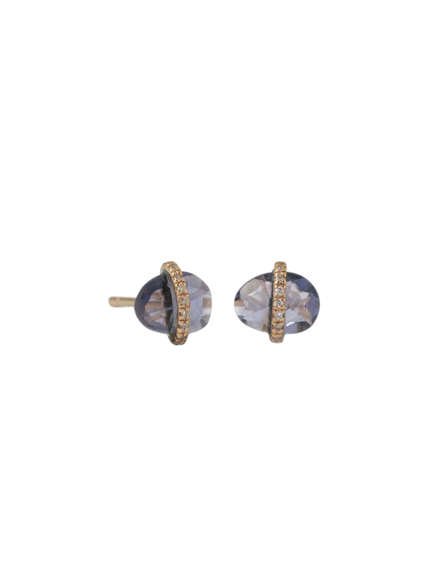 Diamond Bezel Wrapped Iolite Stud Earrings