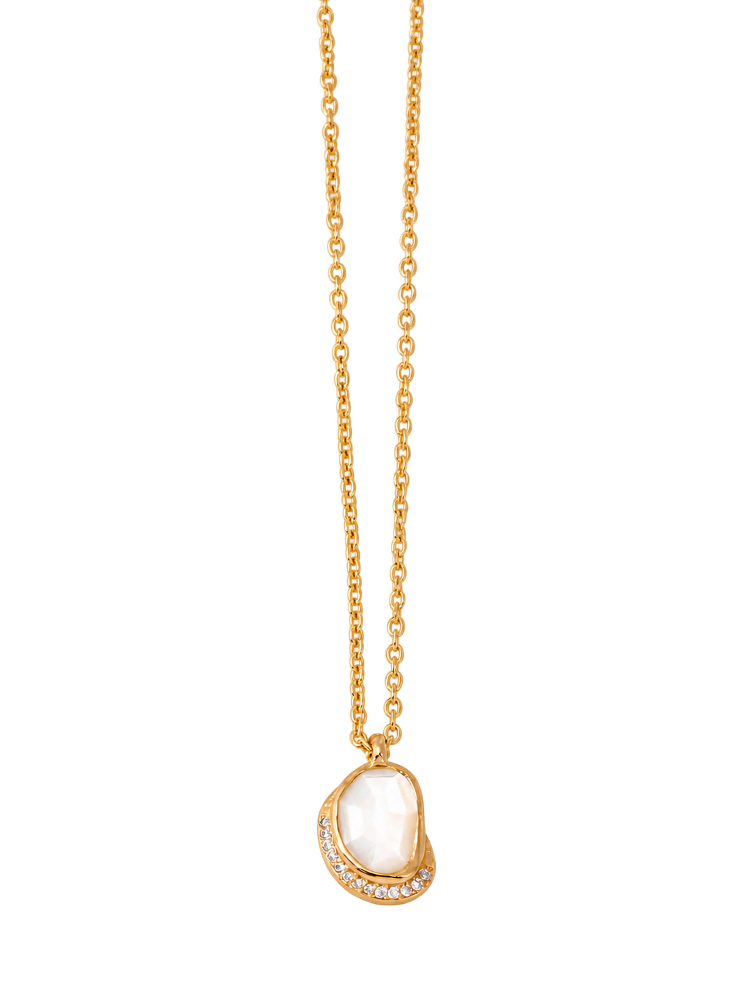 Mother of Pearl Diamond Crescent Moon Pendant Necklace