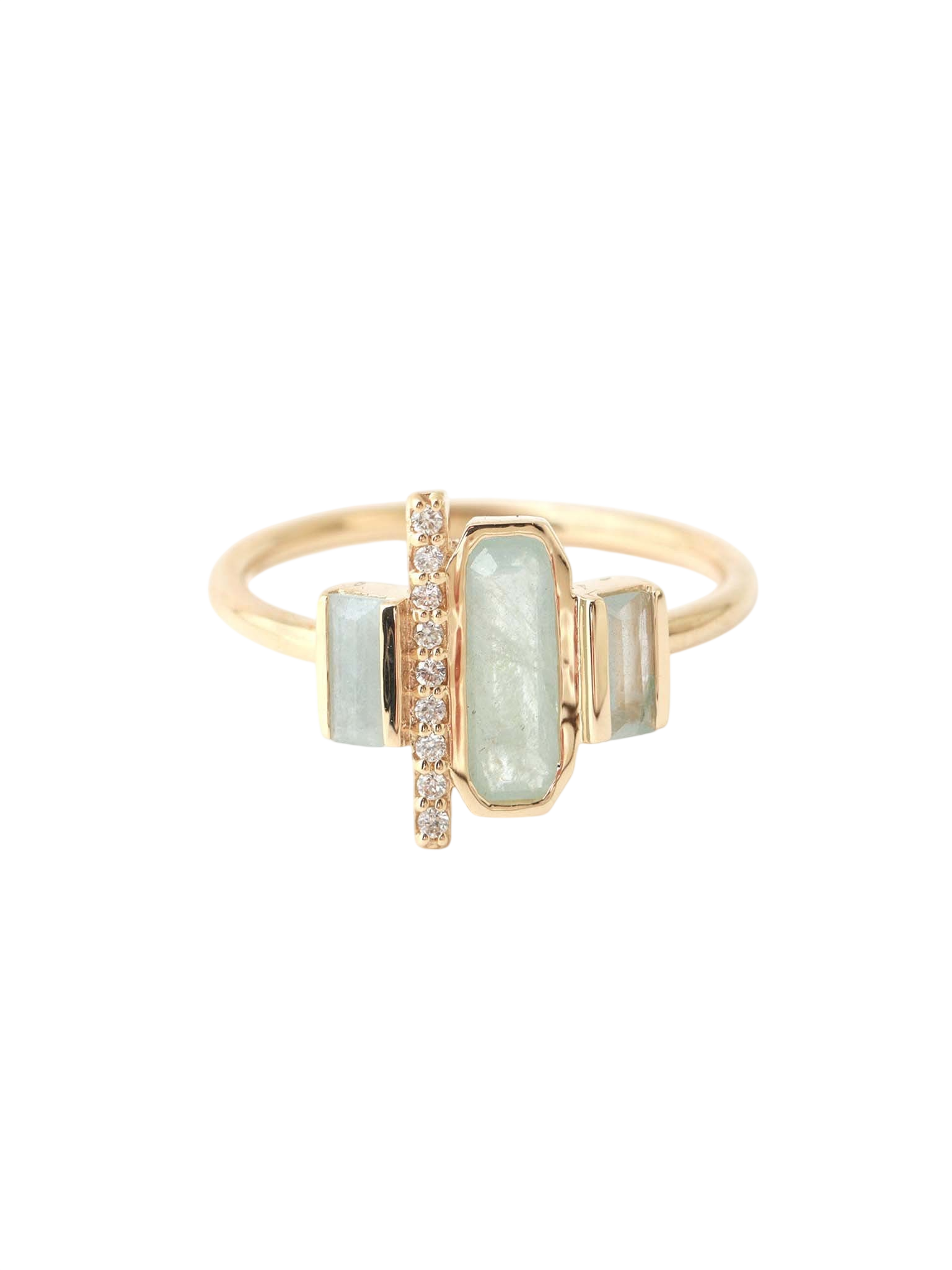 Cityscape Triple Aquamarine and Diamond Tower Ring