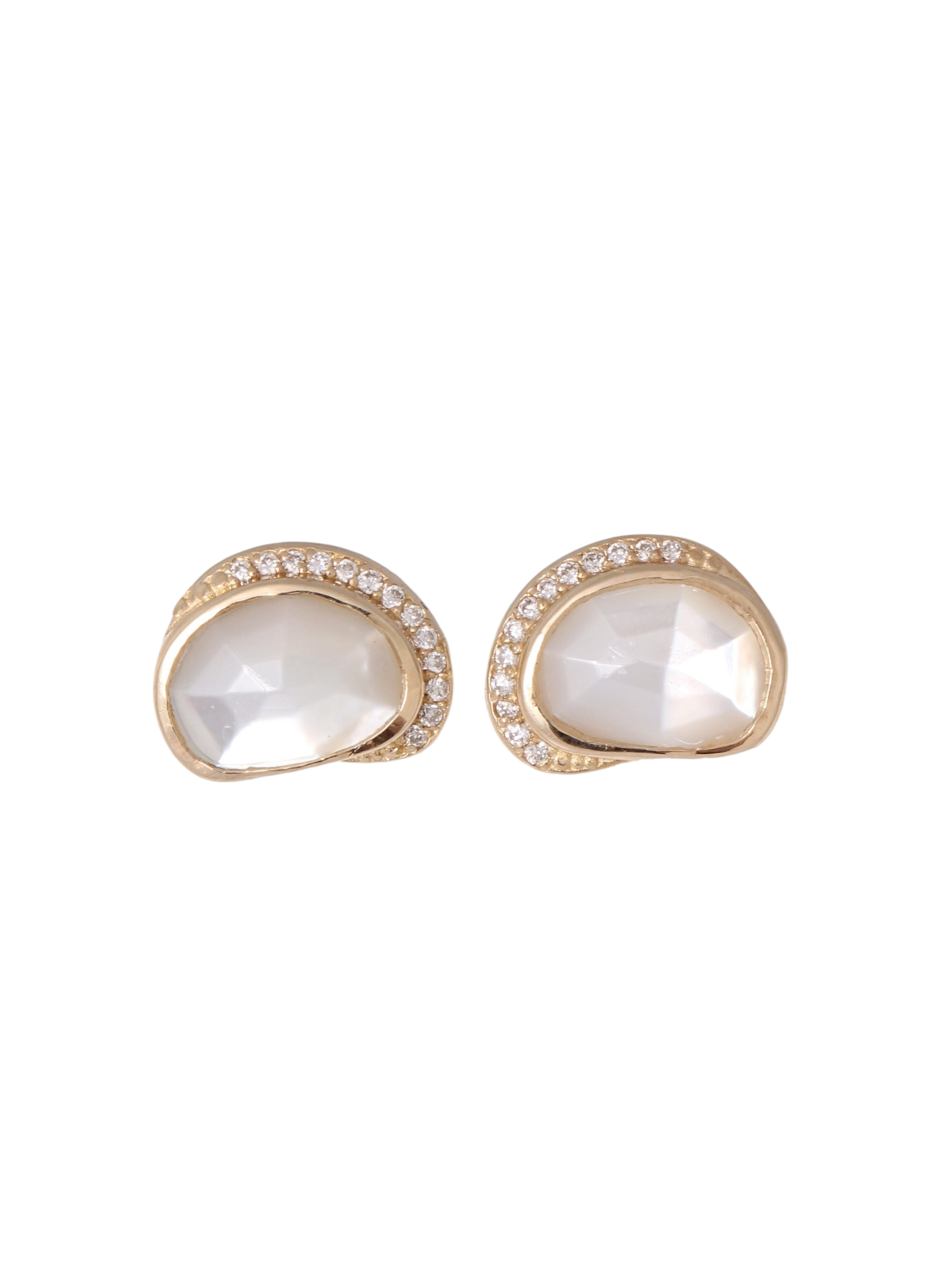 Mother of Pearl Diamond Crescent Moon Stud Earrings