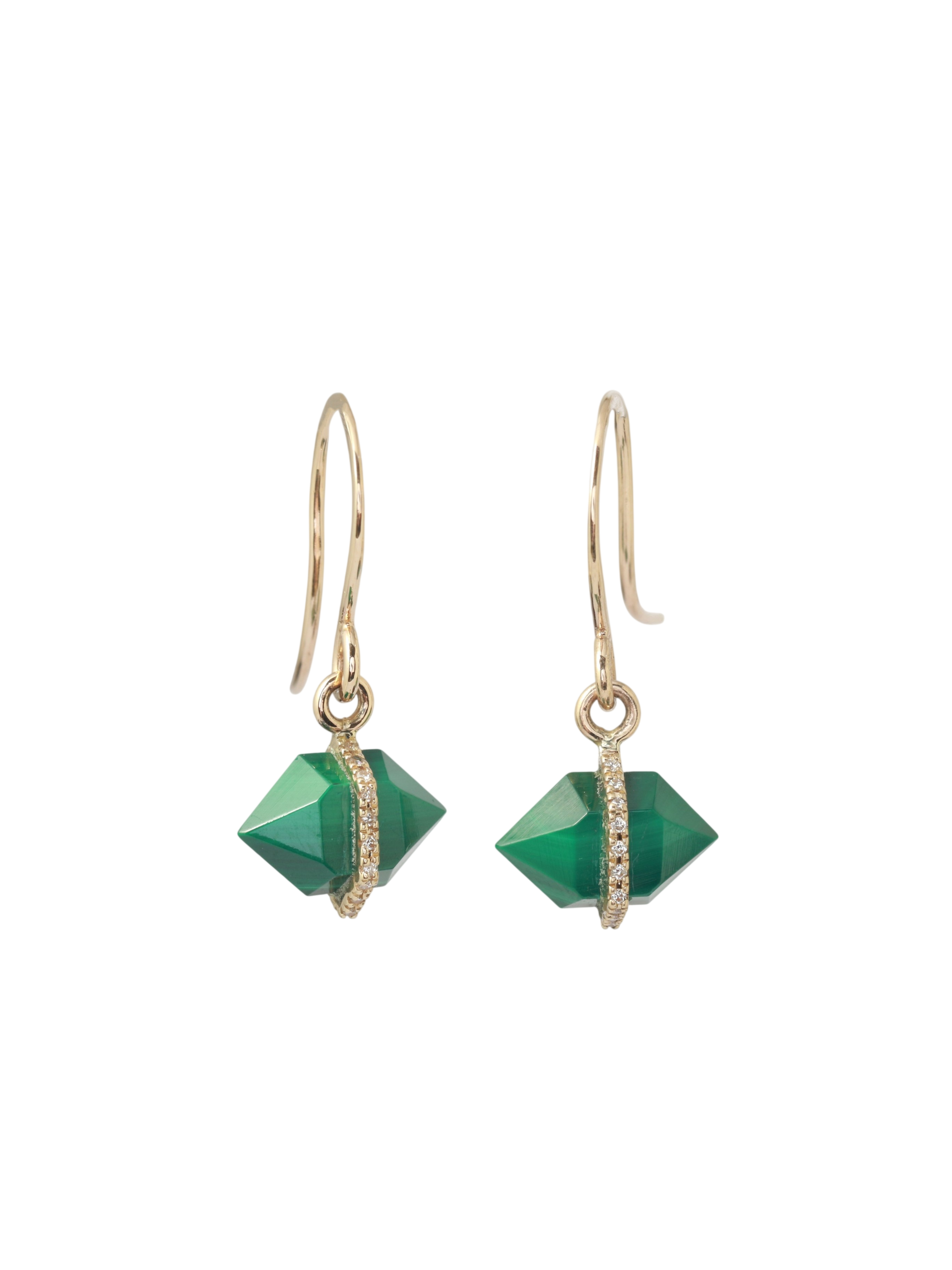 Micropave Herkimer cut Malachite Drop Earrings