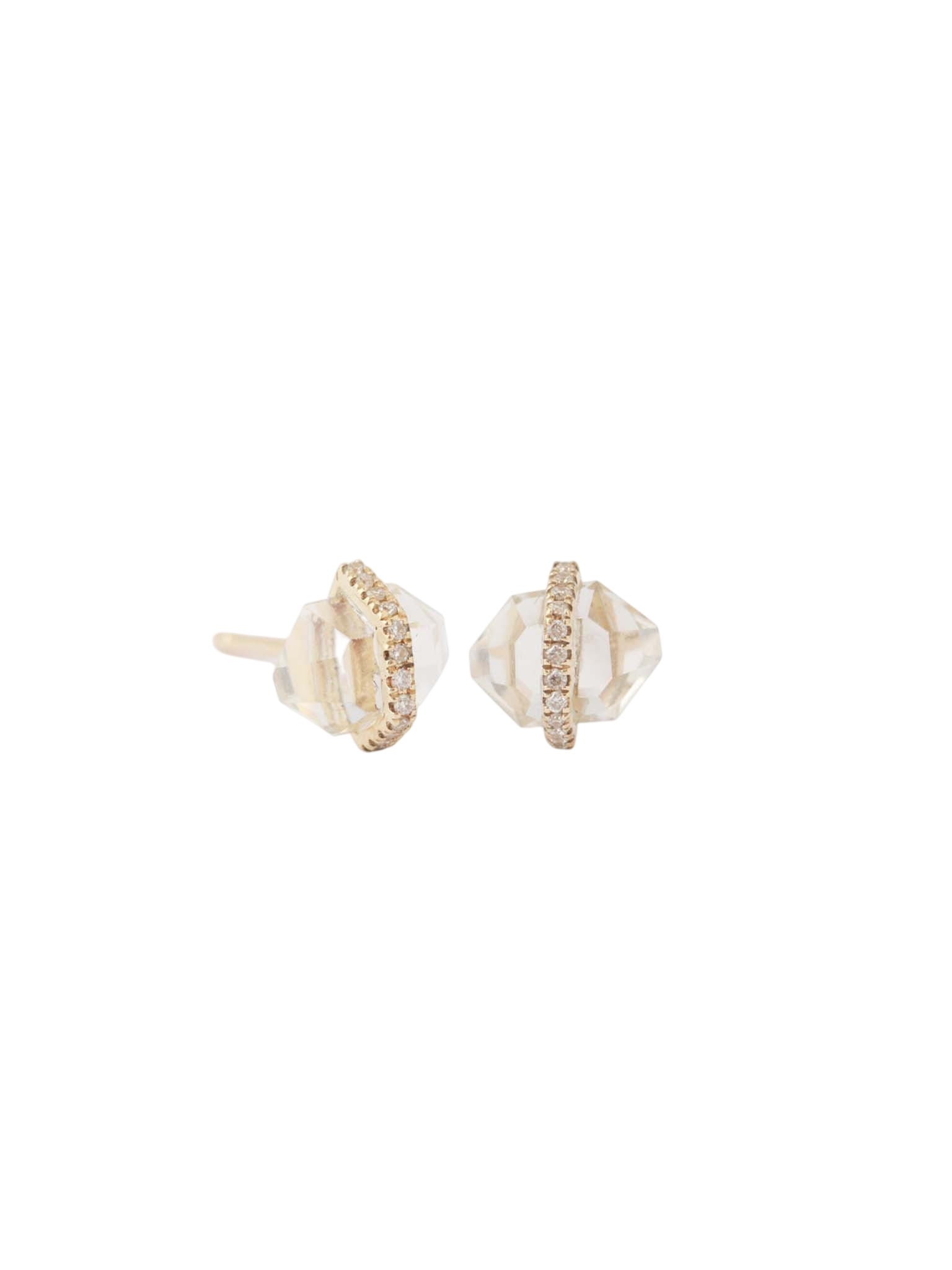 Diamond Wrapped  Herkimer Cut White Topaz Stud Earrings