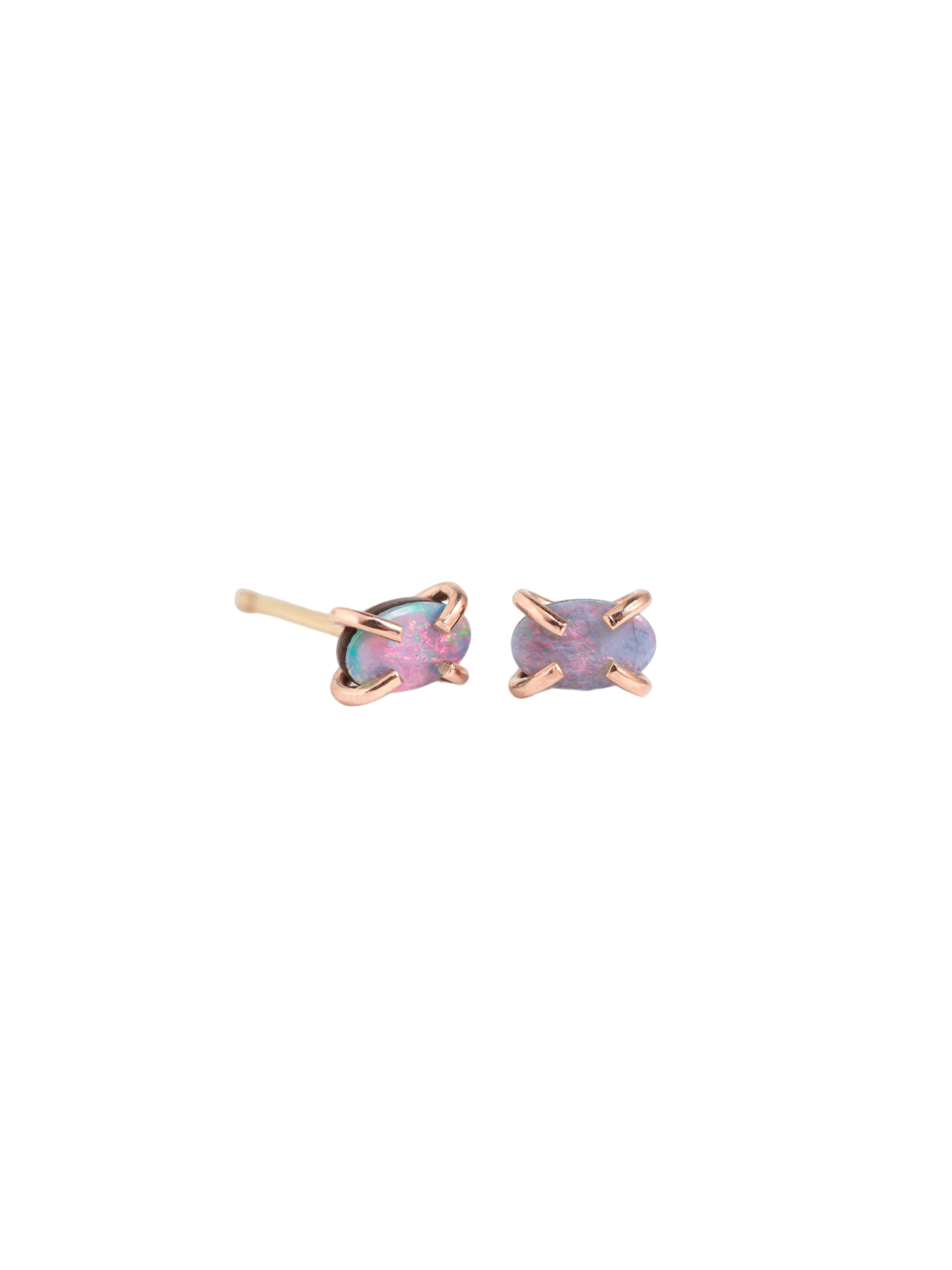 Prong set oval opal stud earrings
