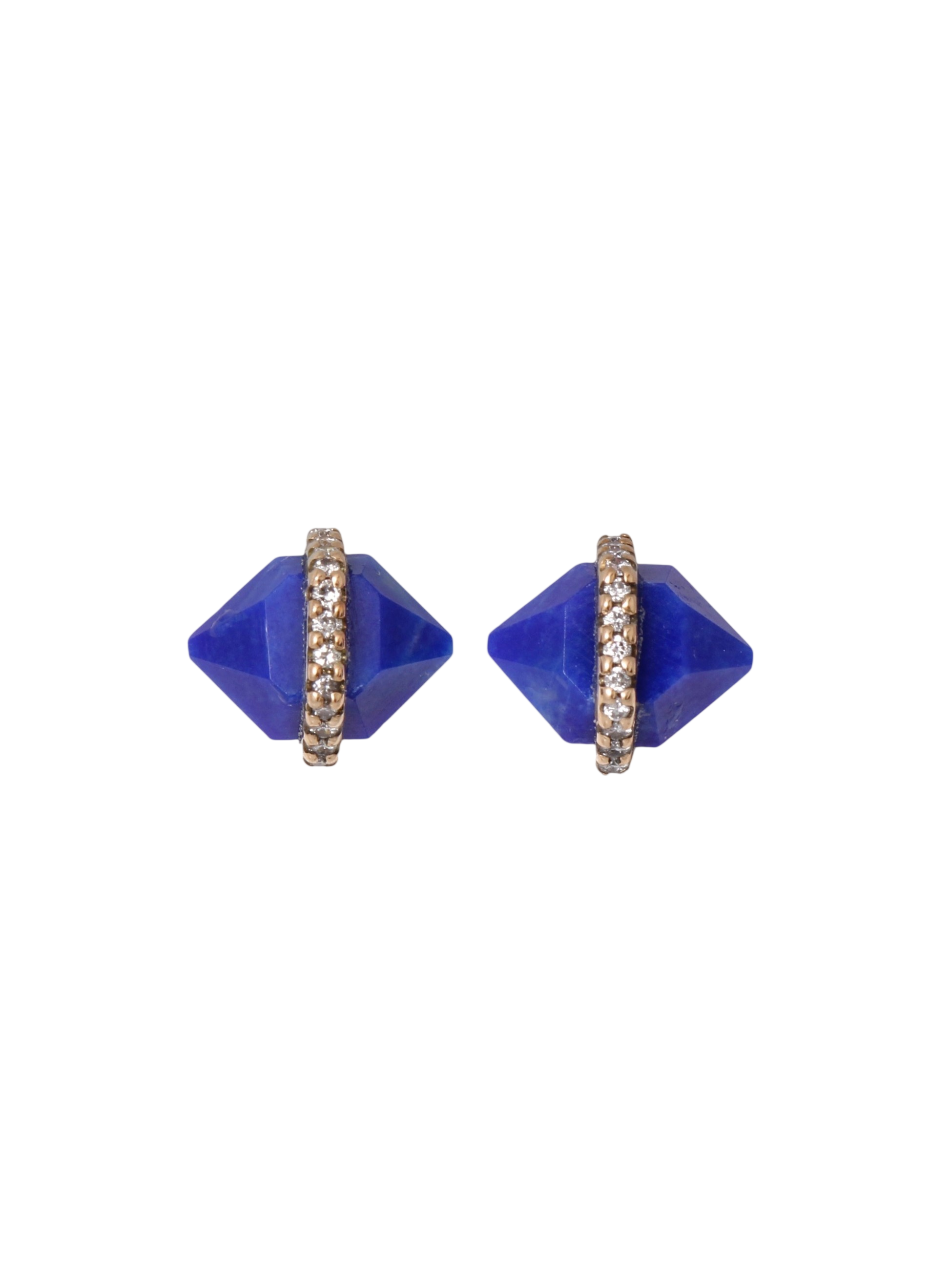 Diamond Wrapped Herkimer Cut Lapis Stud Earrings