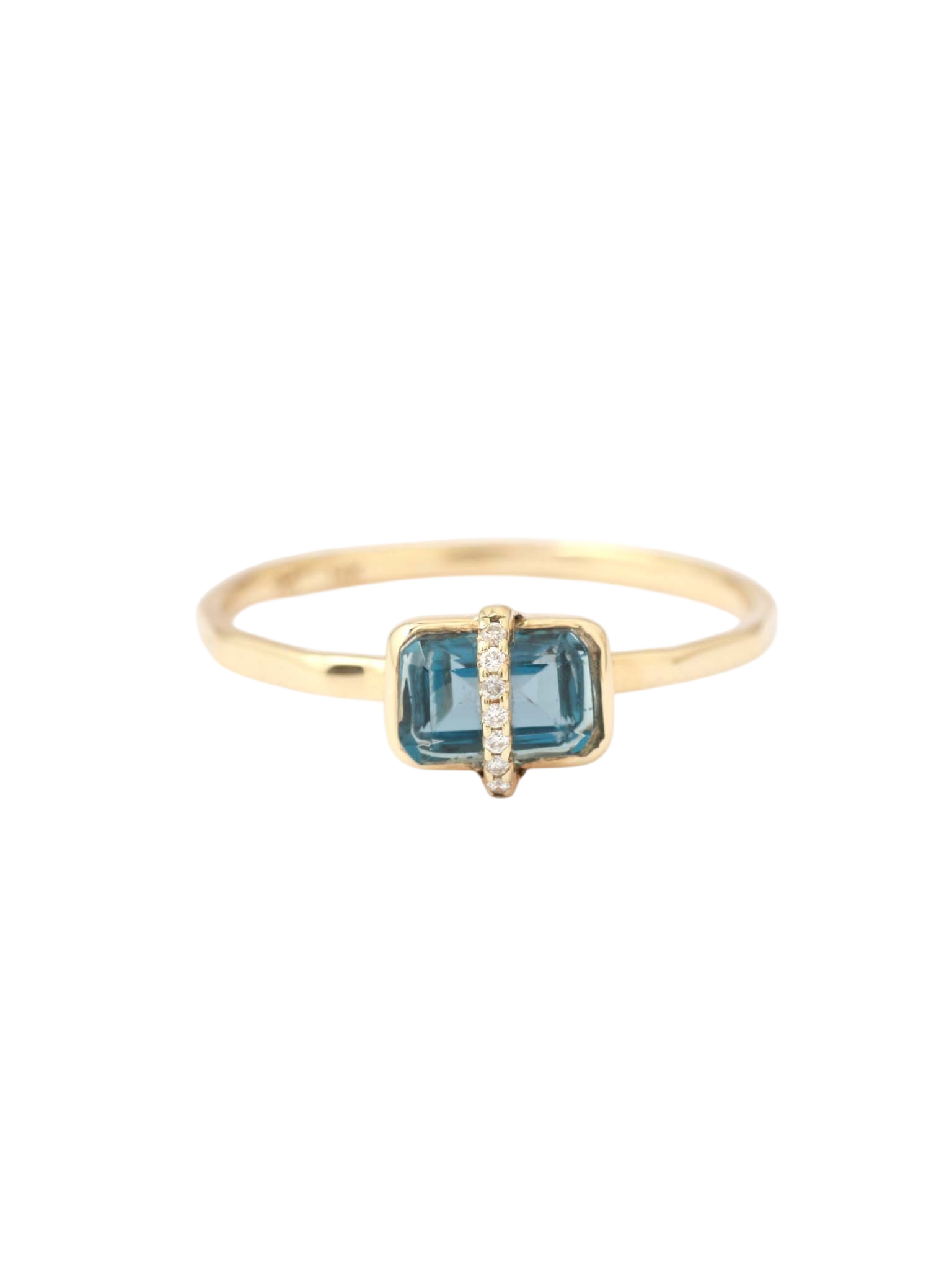 Micropave Bezel Wrapped Emerald Cut Blue Topaz Ring