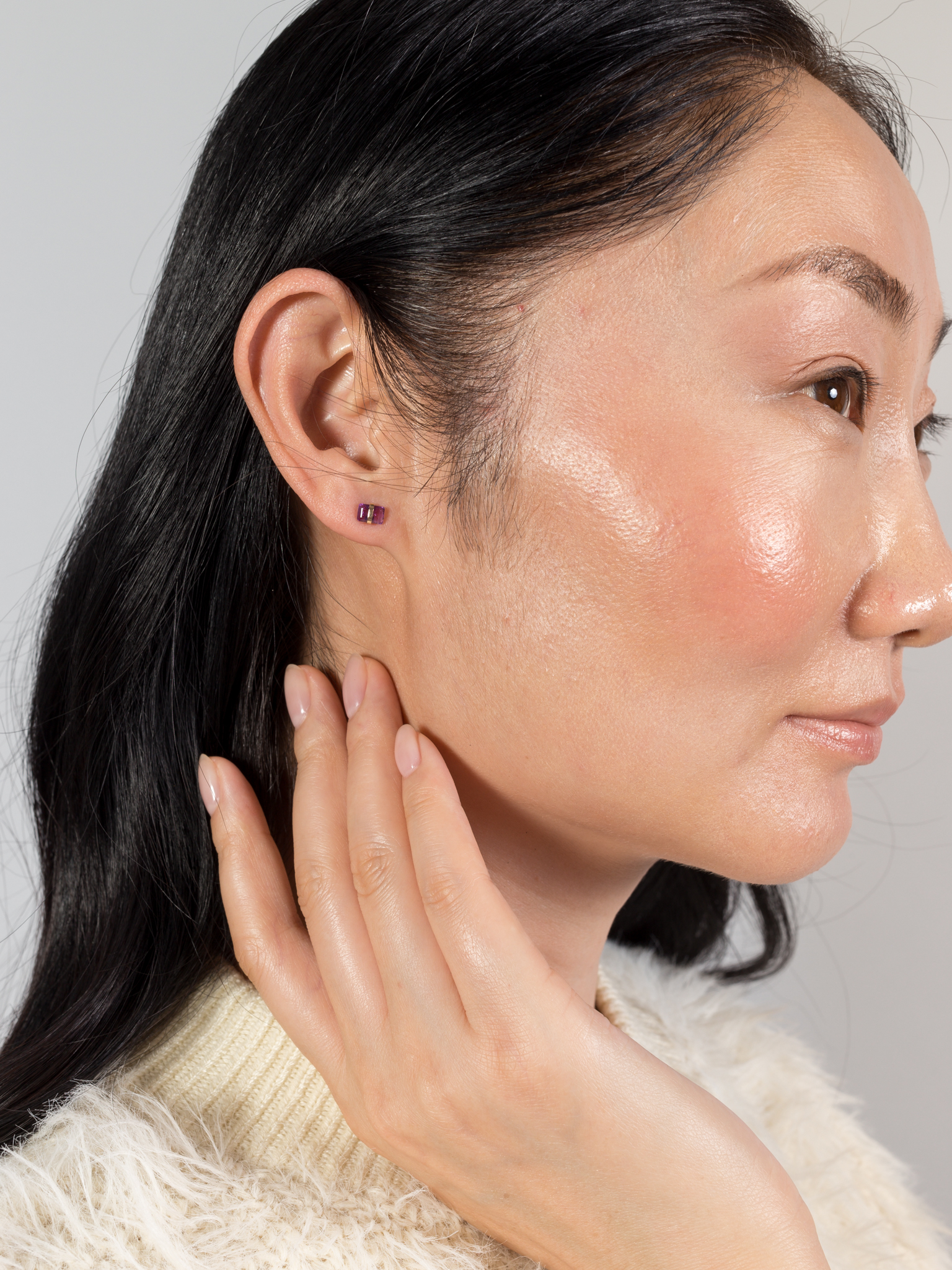 Bezel wrapped amethyst stud earring
