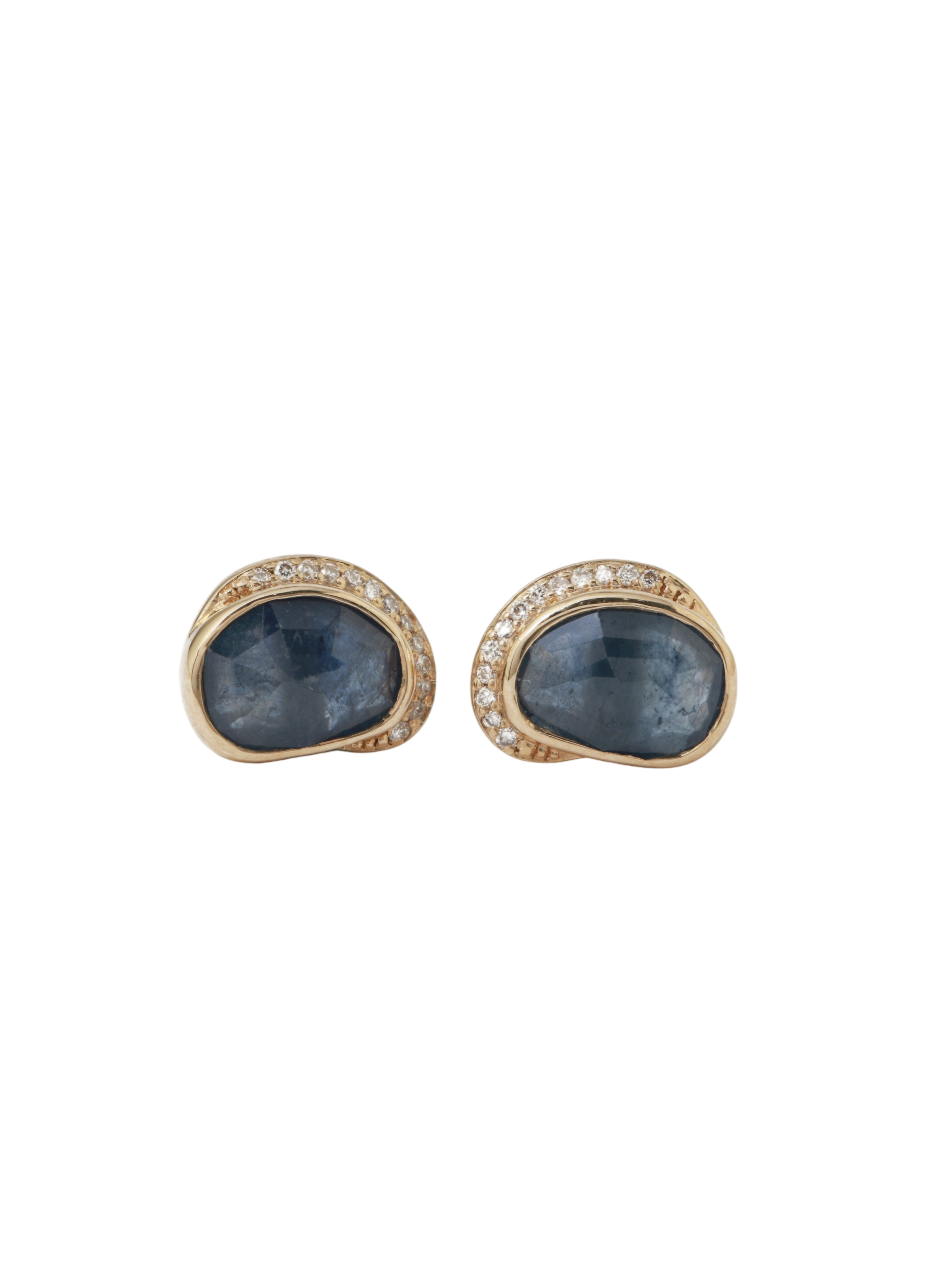 Blue Sapphire Diamond Crescent Moon Stud Earrings