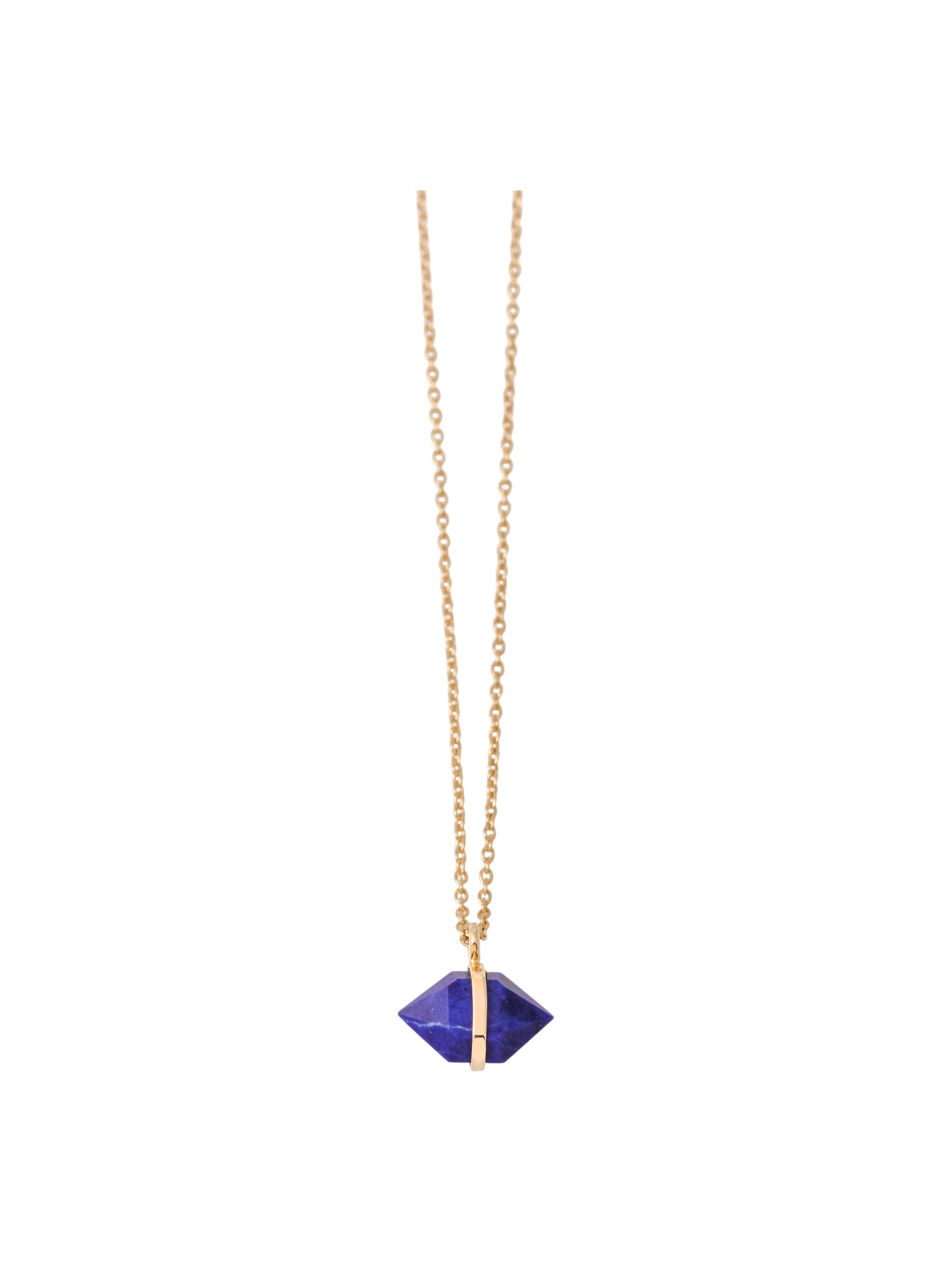 Large Bezel Wrapped Herkimer Cut Lapis Necklace photo