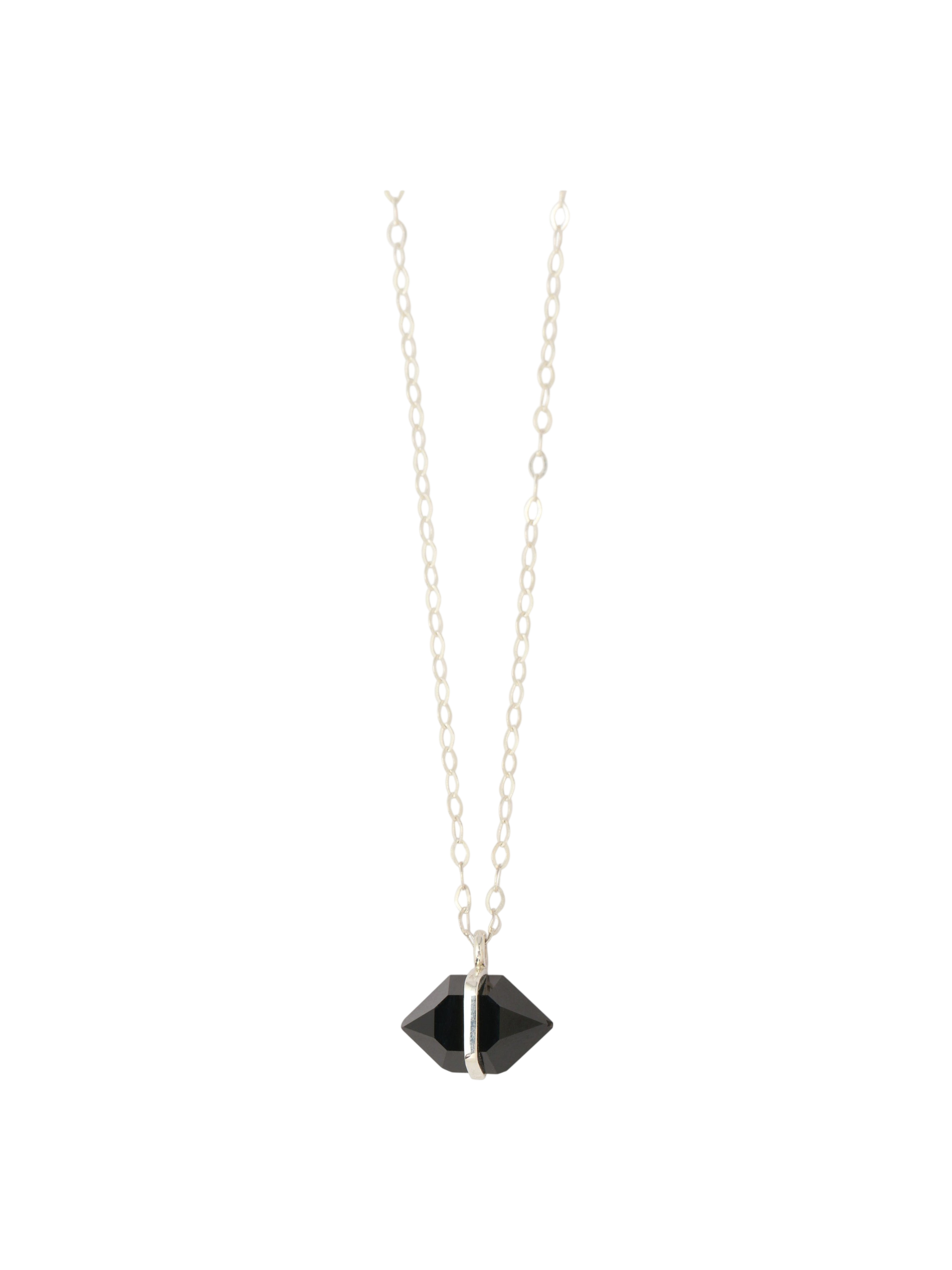 Large Bezel Wrapped Herkimer Cut Onyx Necklace photo
