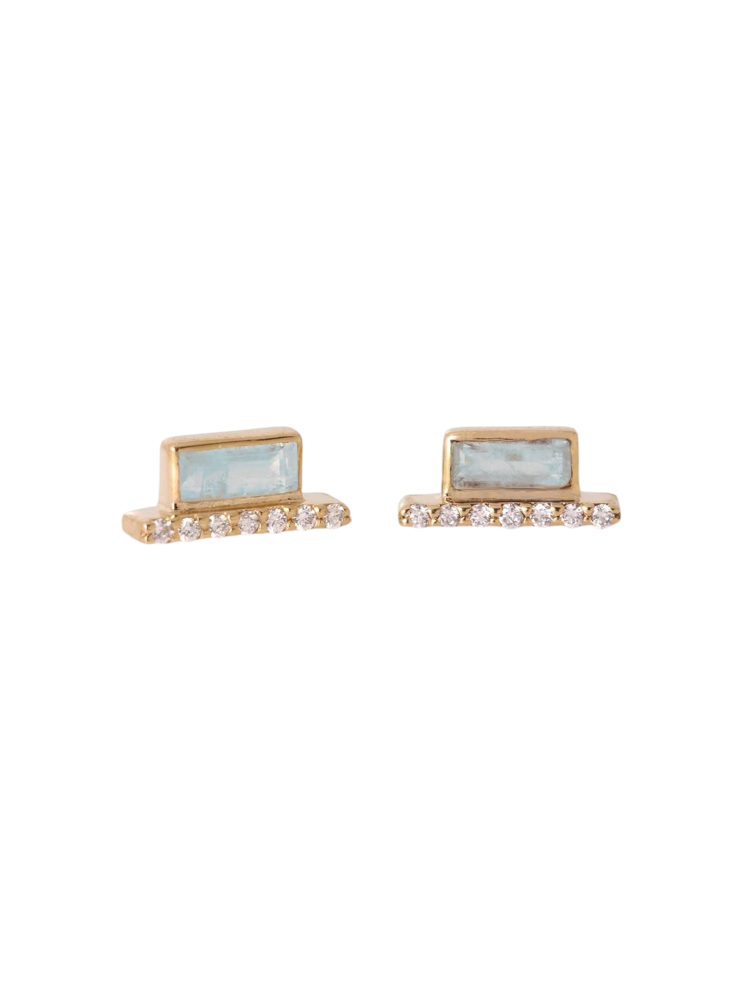 Double Micropave Diamond Aquamarine Cityscape Stud Earring