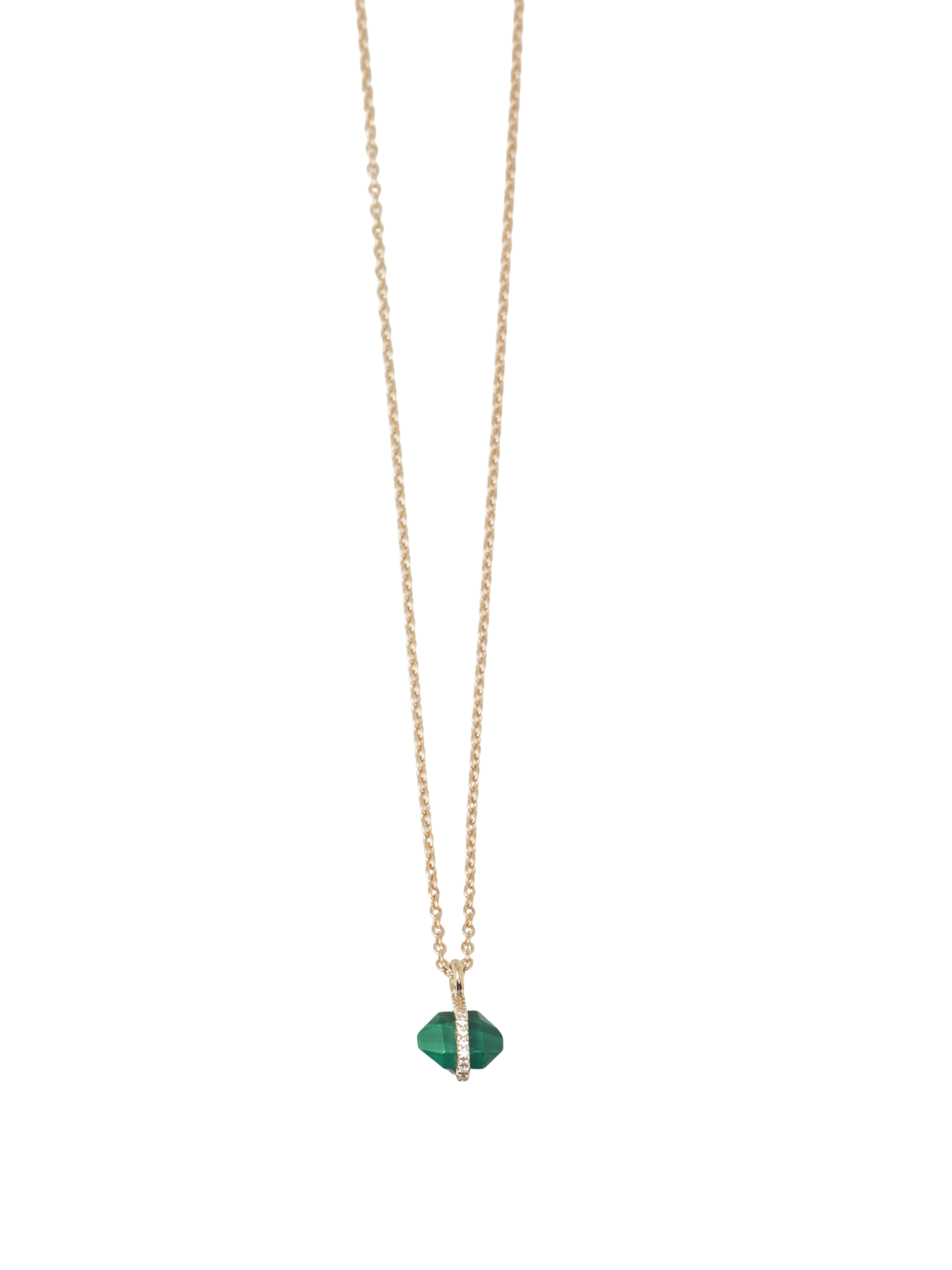 Small Micropave Bezel Wrapped Herkimer cut Malachite Necklace