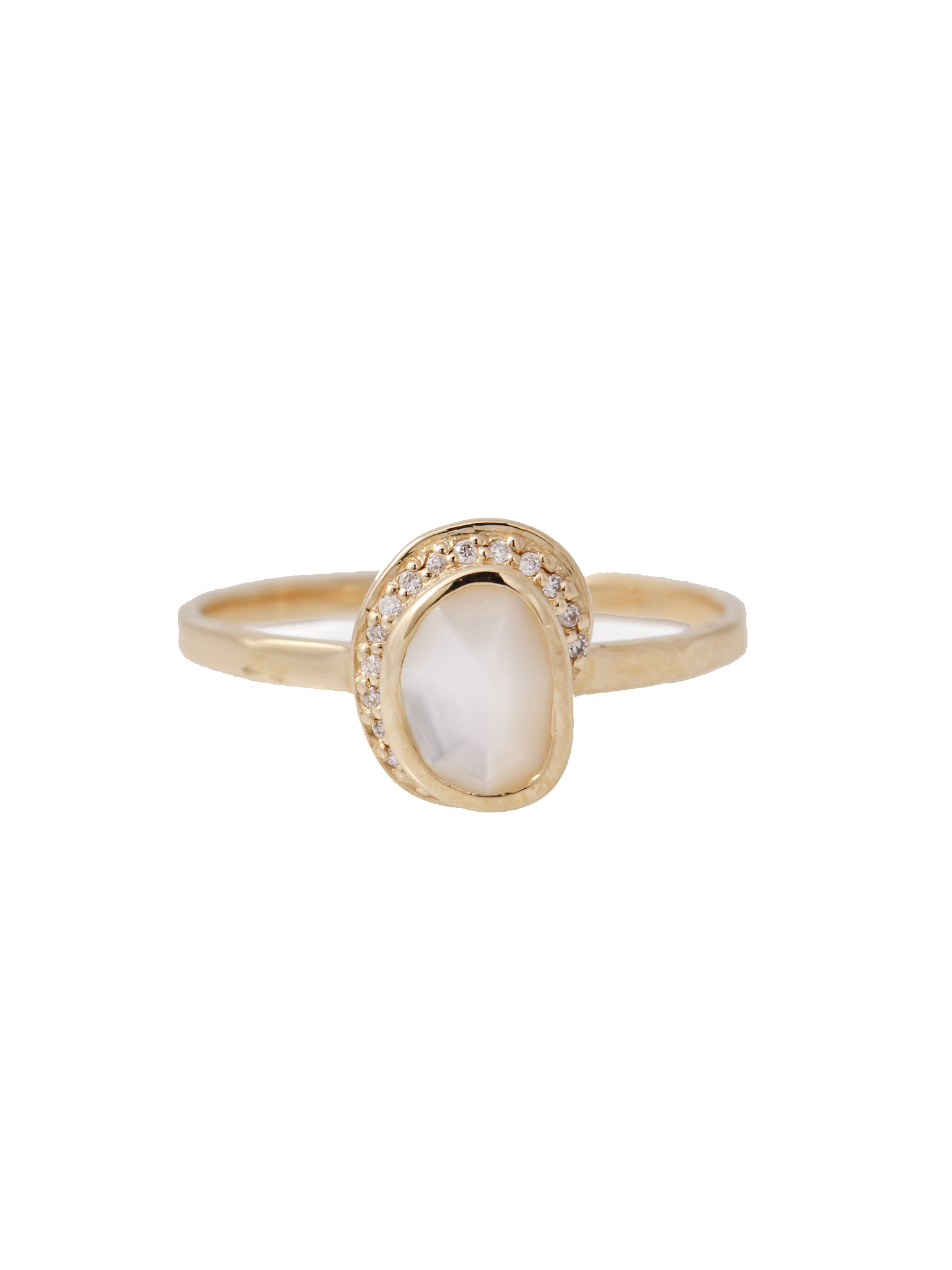 Small Freeform Mother of Pearl Diamond Crescent Moon Ring