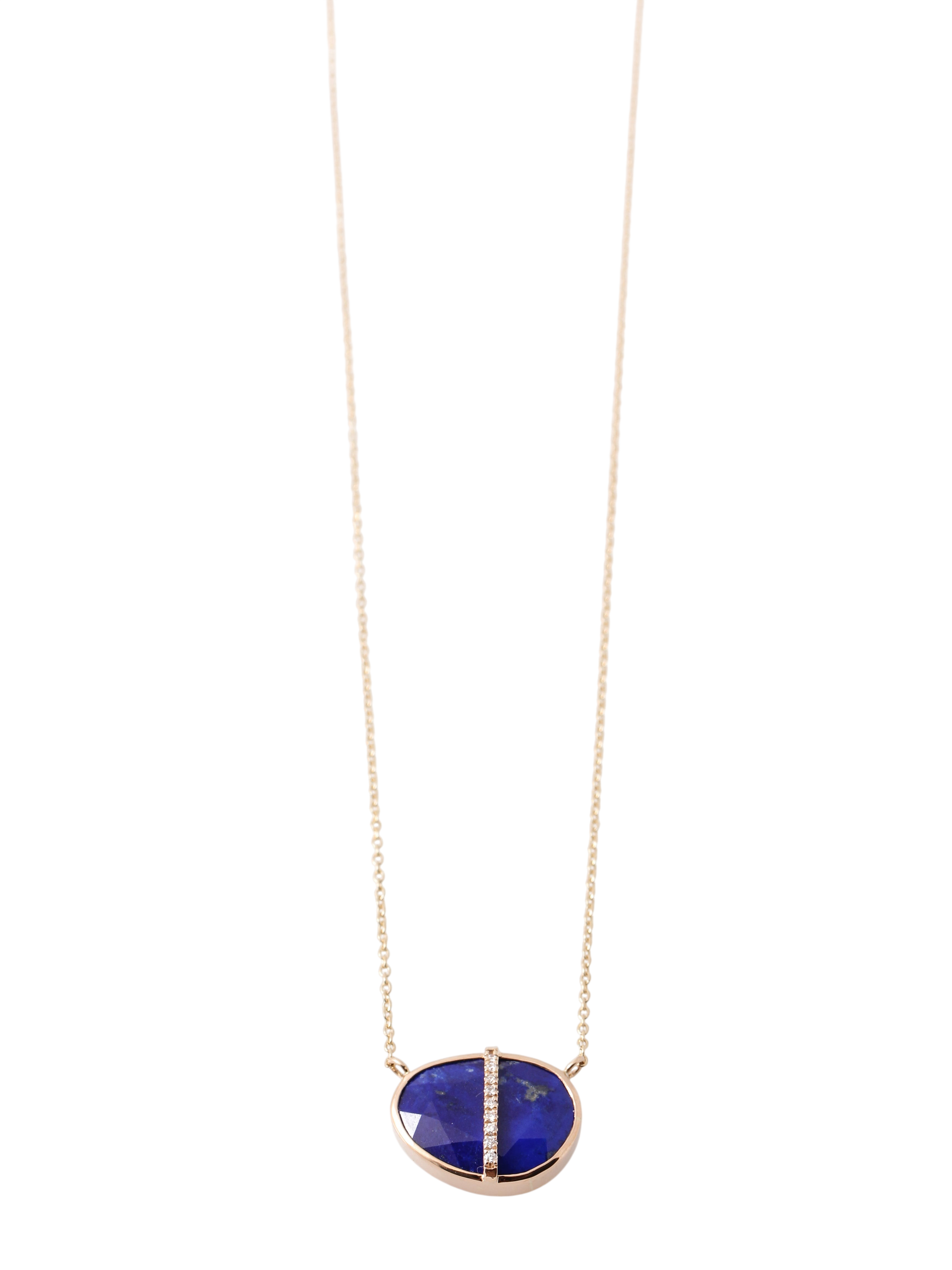 Diamond Bezel Wrapped Lapis Pendant Necklace