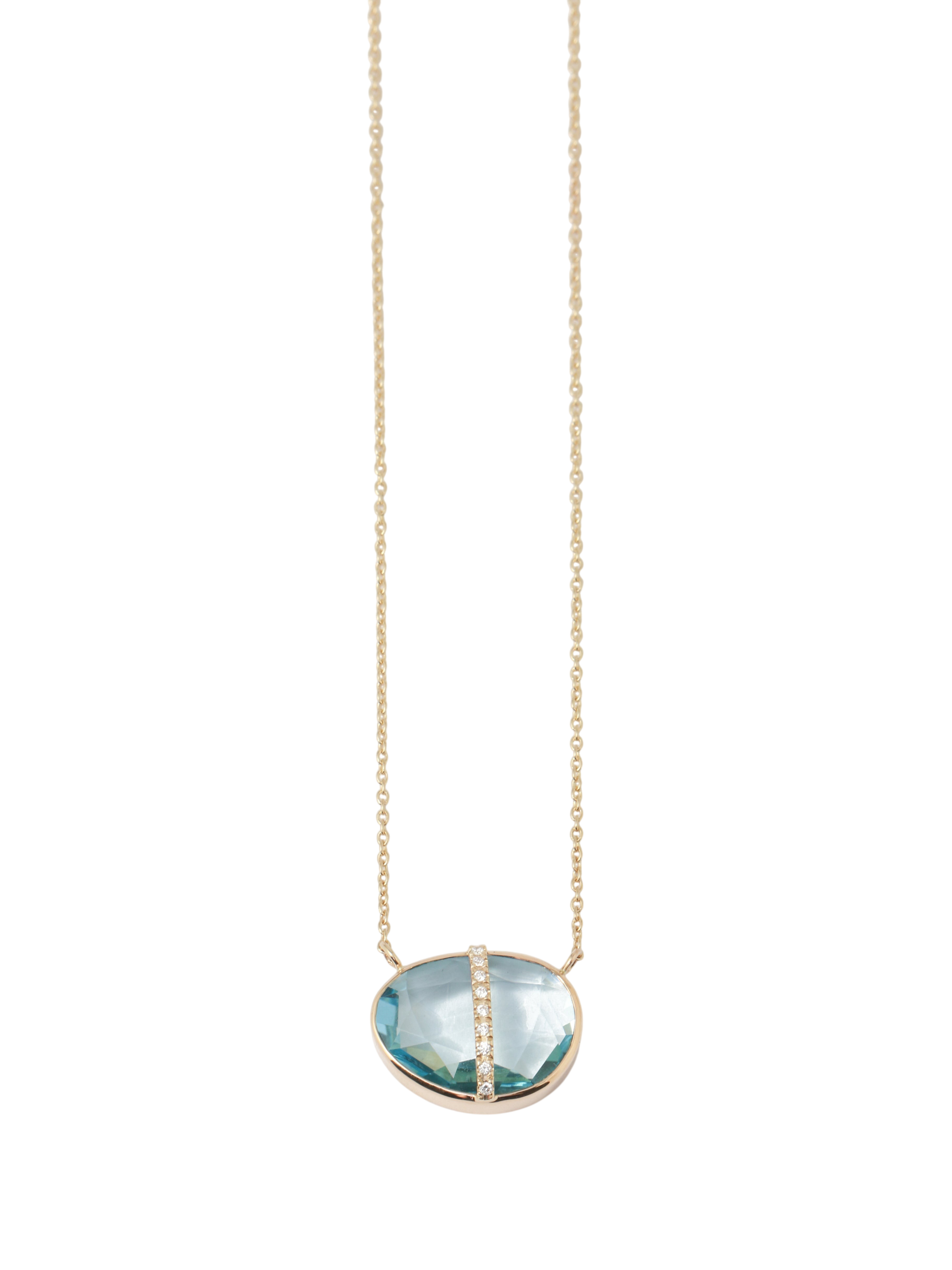 Diamond Bezel Wrapped Blue Topaz Pendant Necklace