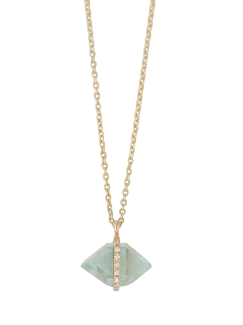Large Micropave Bezel Wrapped Herkimer cut Aquamarine Necklace