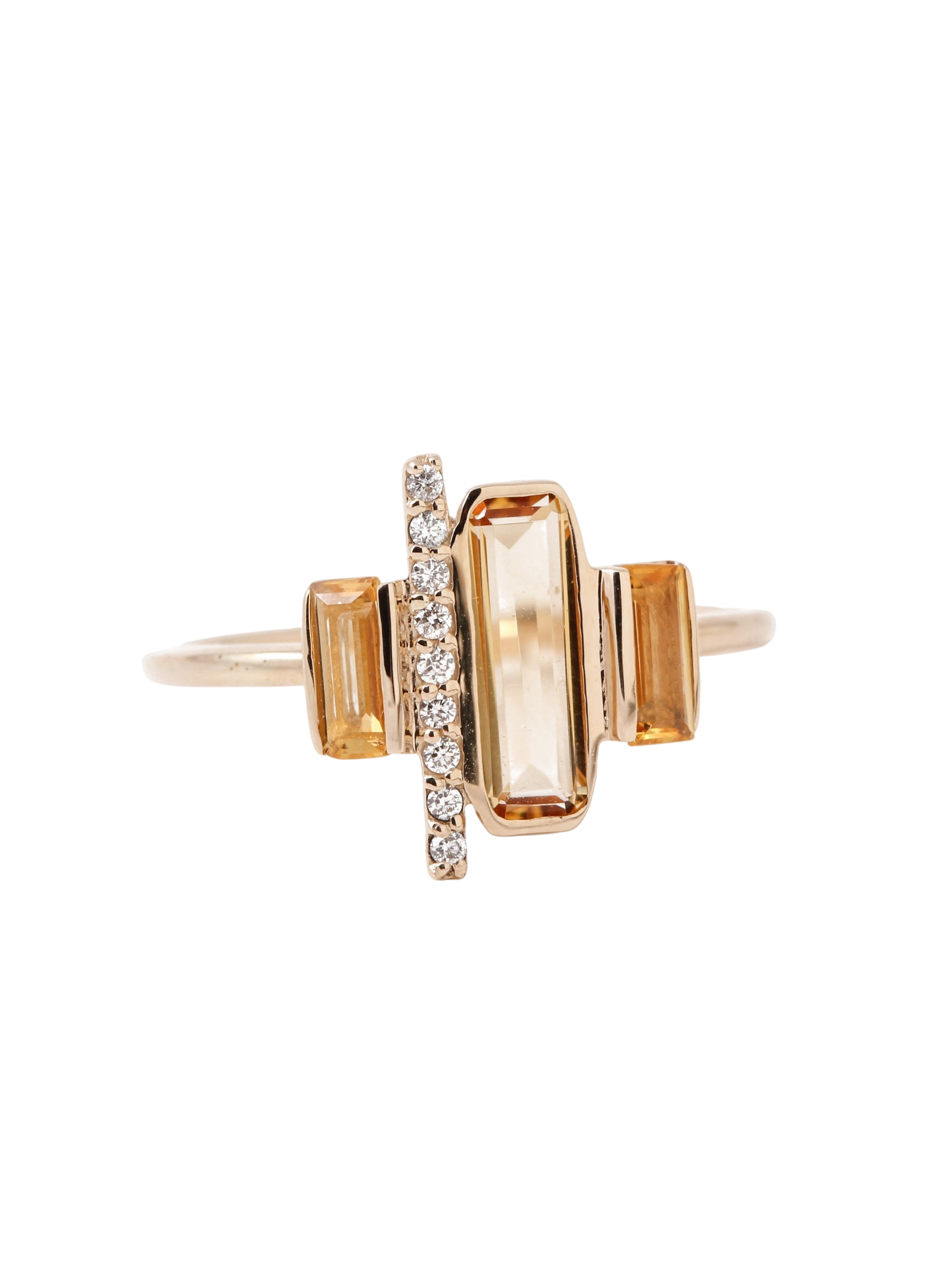 Cityscape Triple Citrine and Diamond Tower Ring
