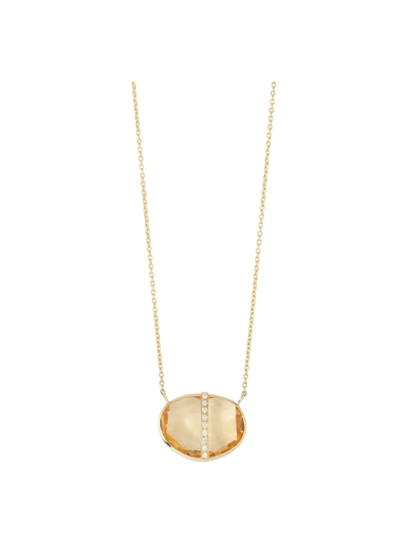 Diamond Wrapped Large Freeform Citrine Pendant Necklace photo