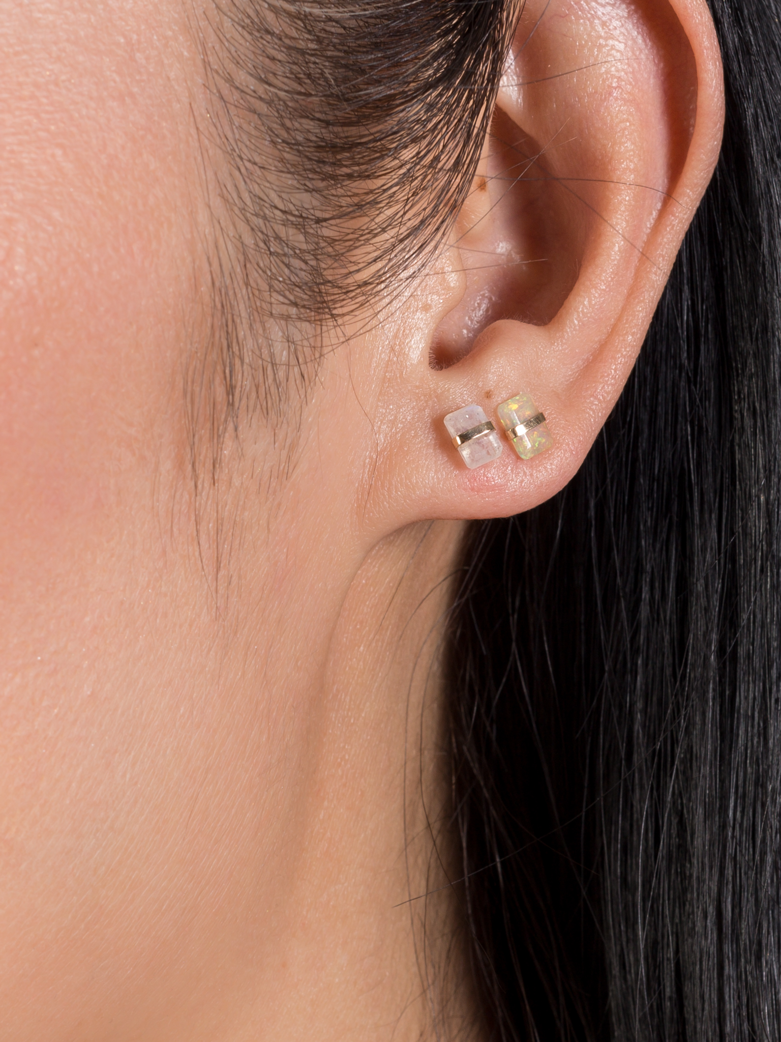Bezel wrapped moonstone stud earring