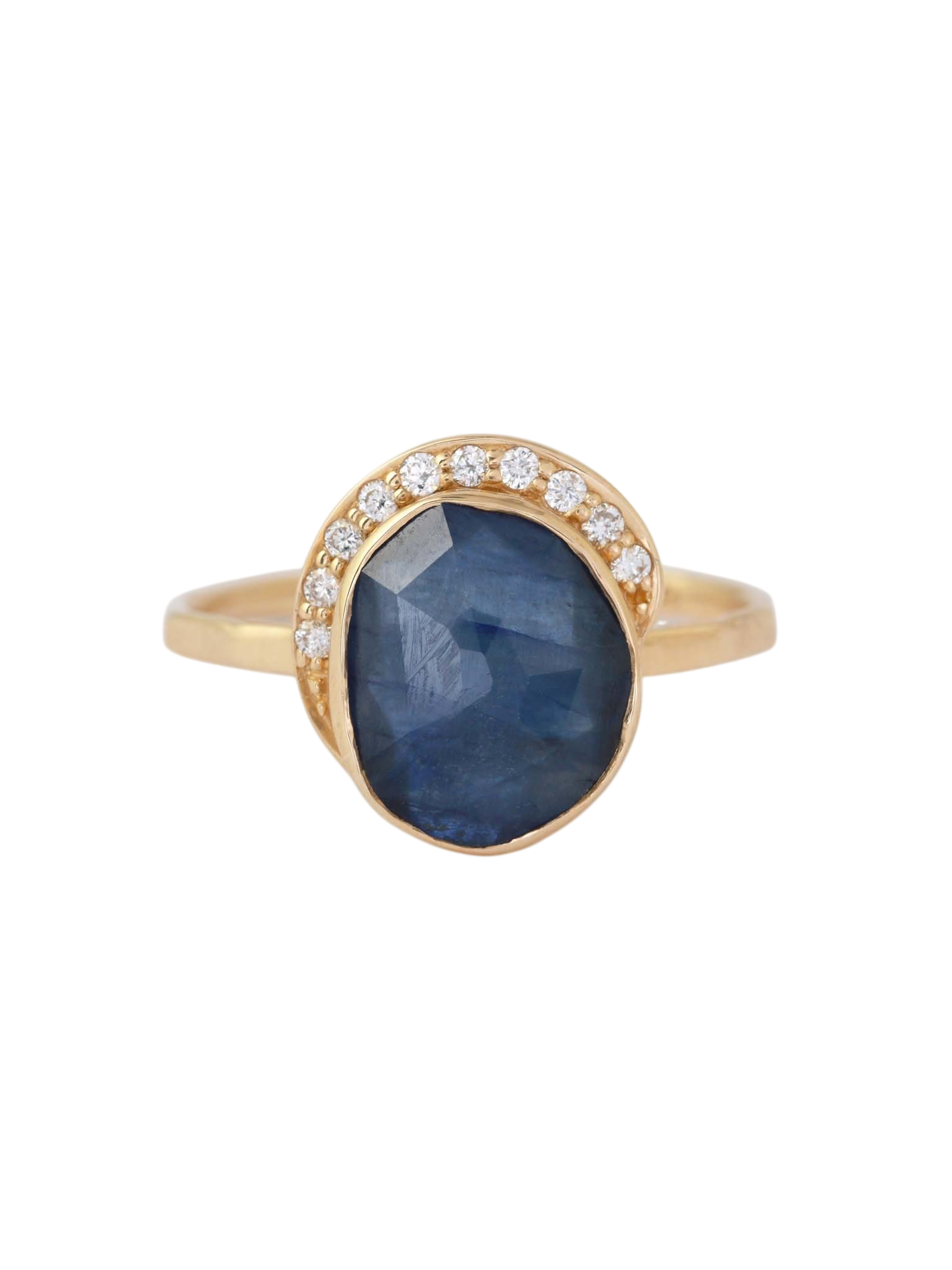 Freeform Blue Sapphire Diamond Crescent Moon Ring