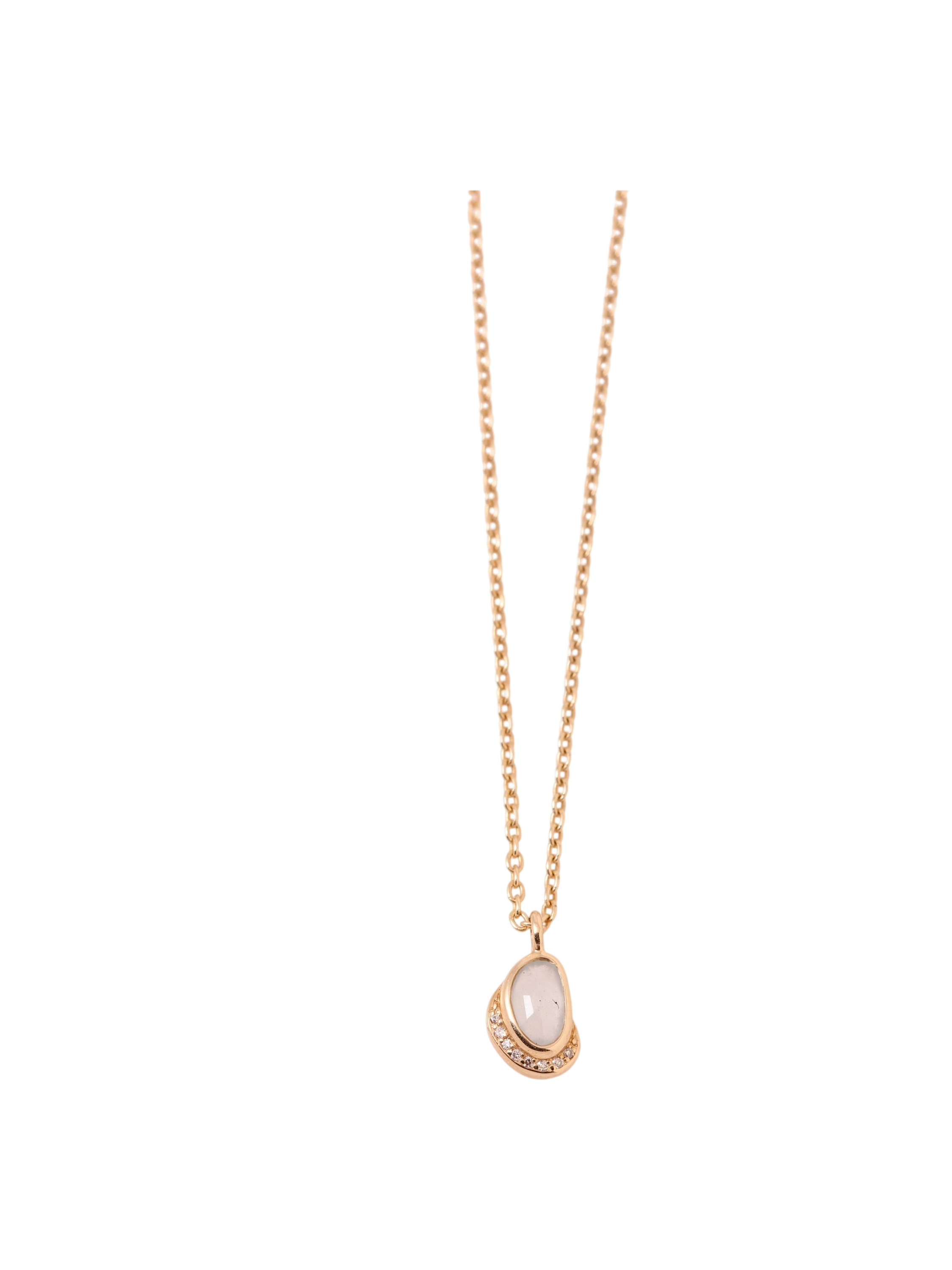 Rainbow Moonstone with Diamond Crescent Moon Pendant Necklace photo