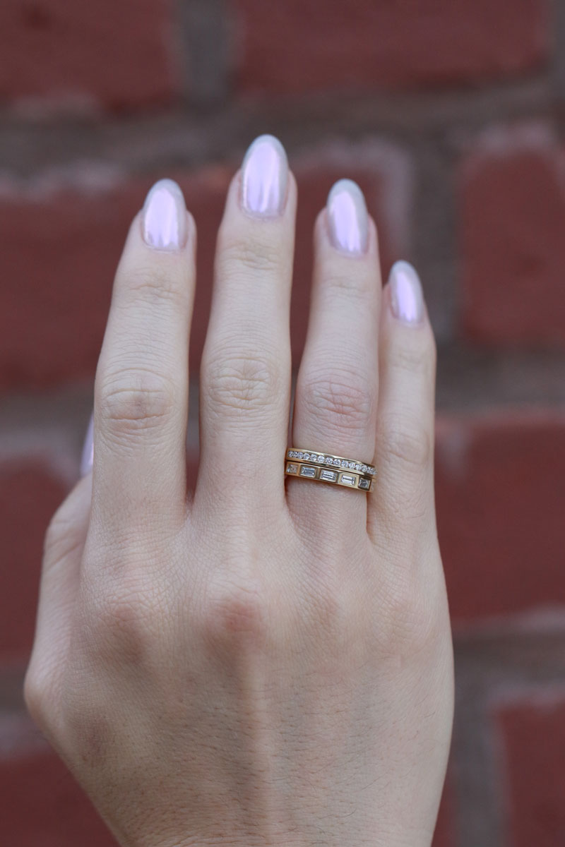 White Diamond Half Channel Eternity Band- 14k Yellow Gold