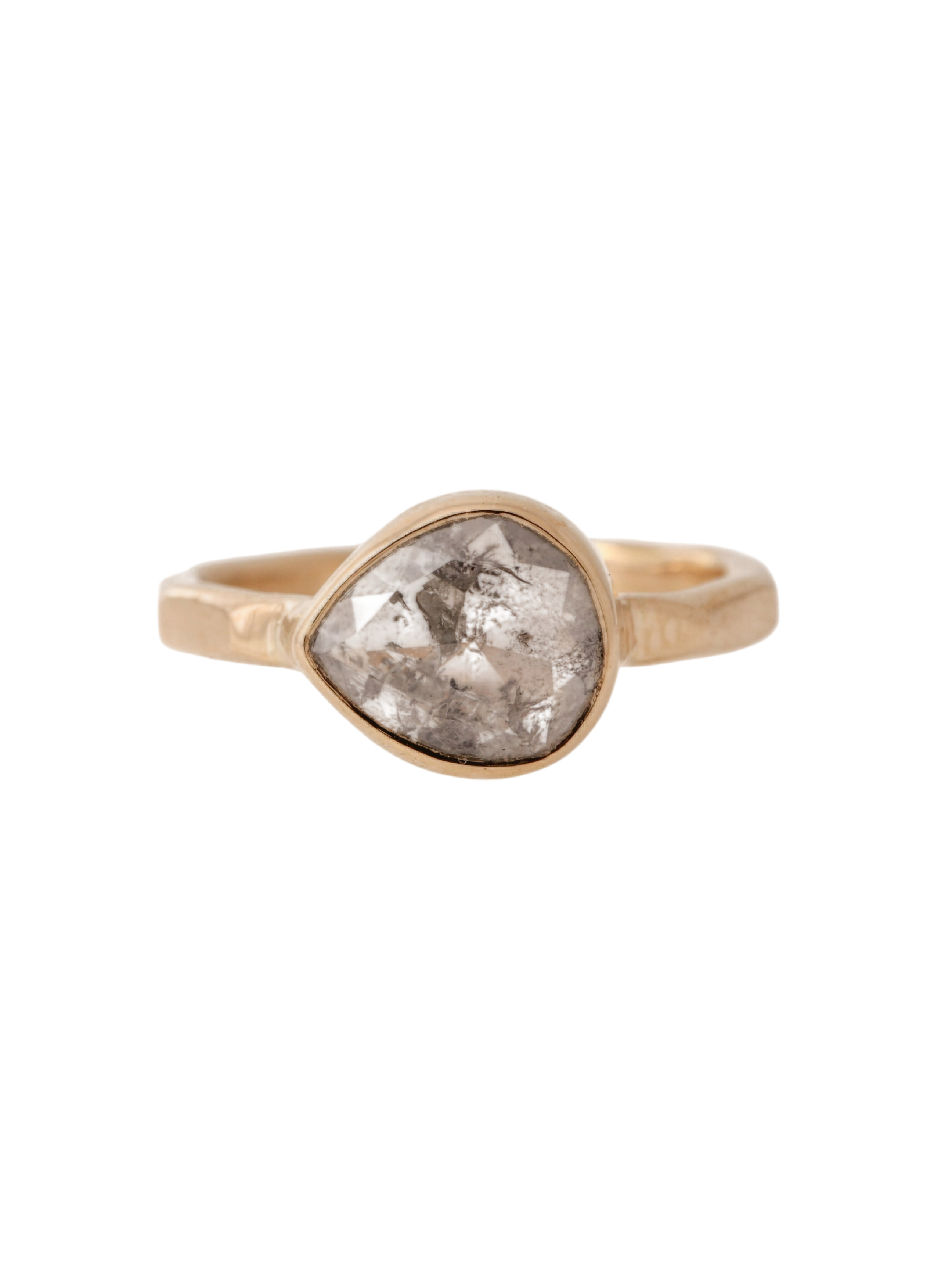 Rustic 18 Karat Gold Pear Diamond Ring photo
