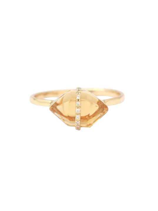 Micropave Bezel Wrapped Herkimer cut Citrine Ring