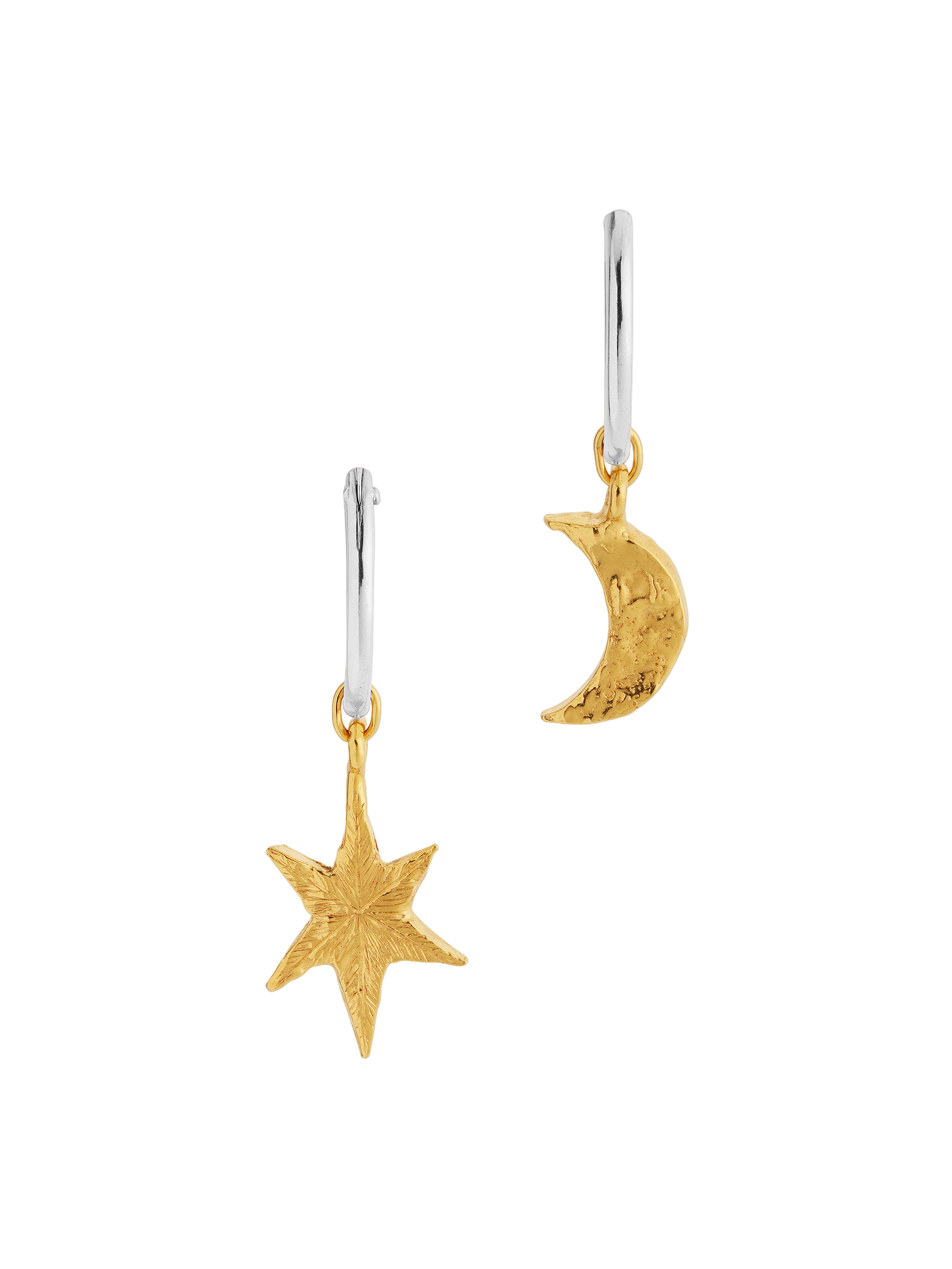 North star and moon hoop earrings