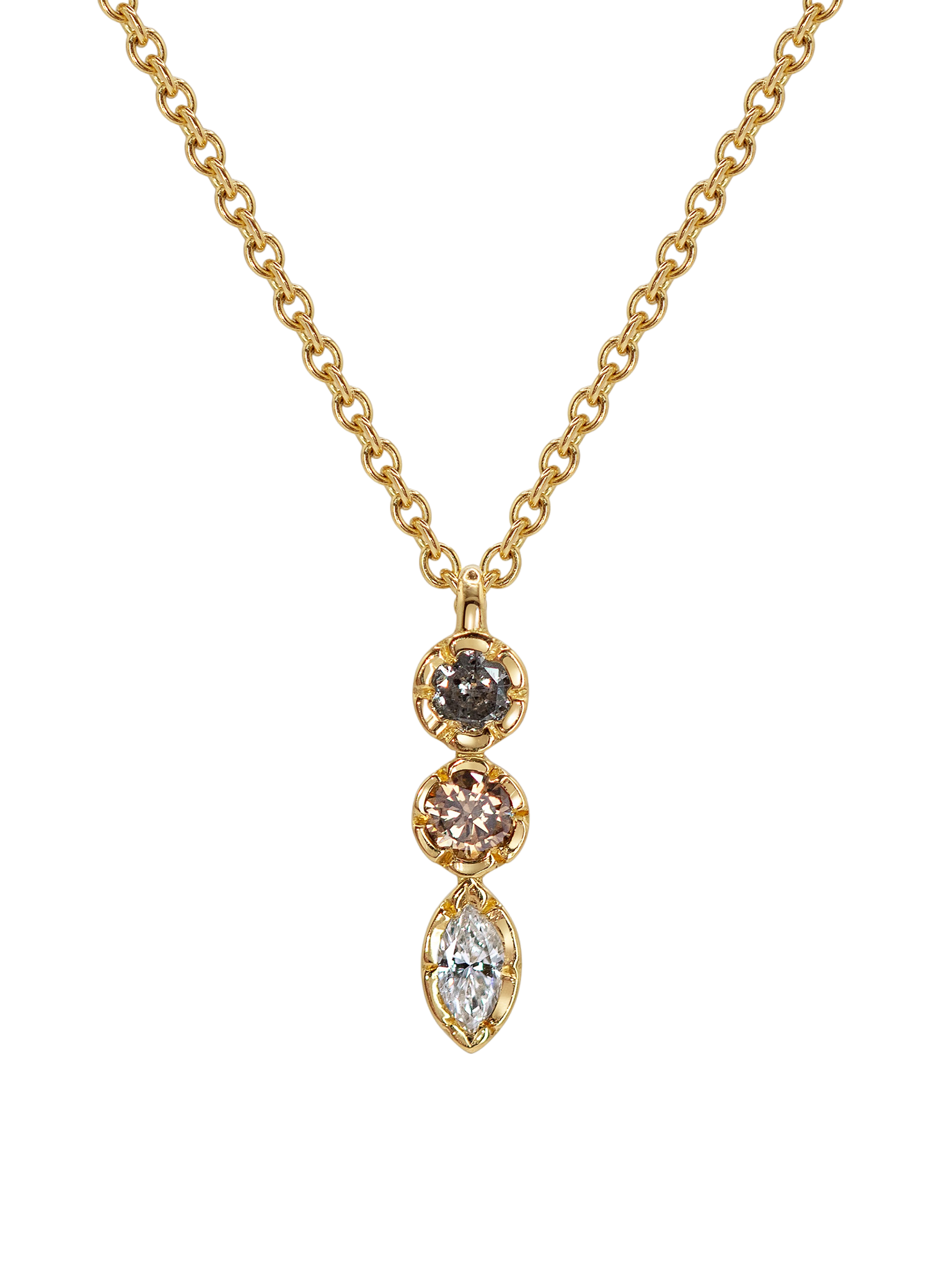 Flower set diamond three stone necklace 