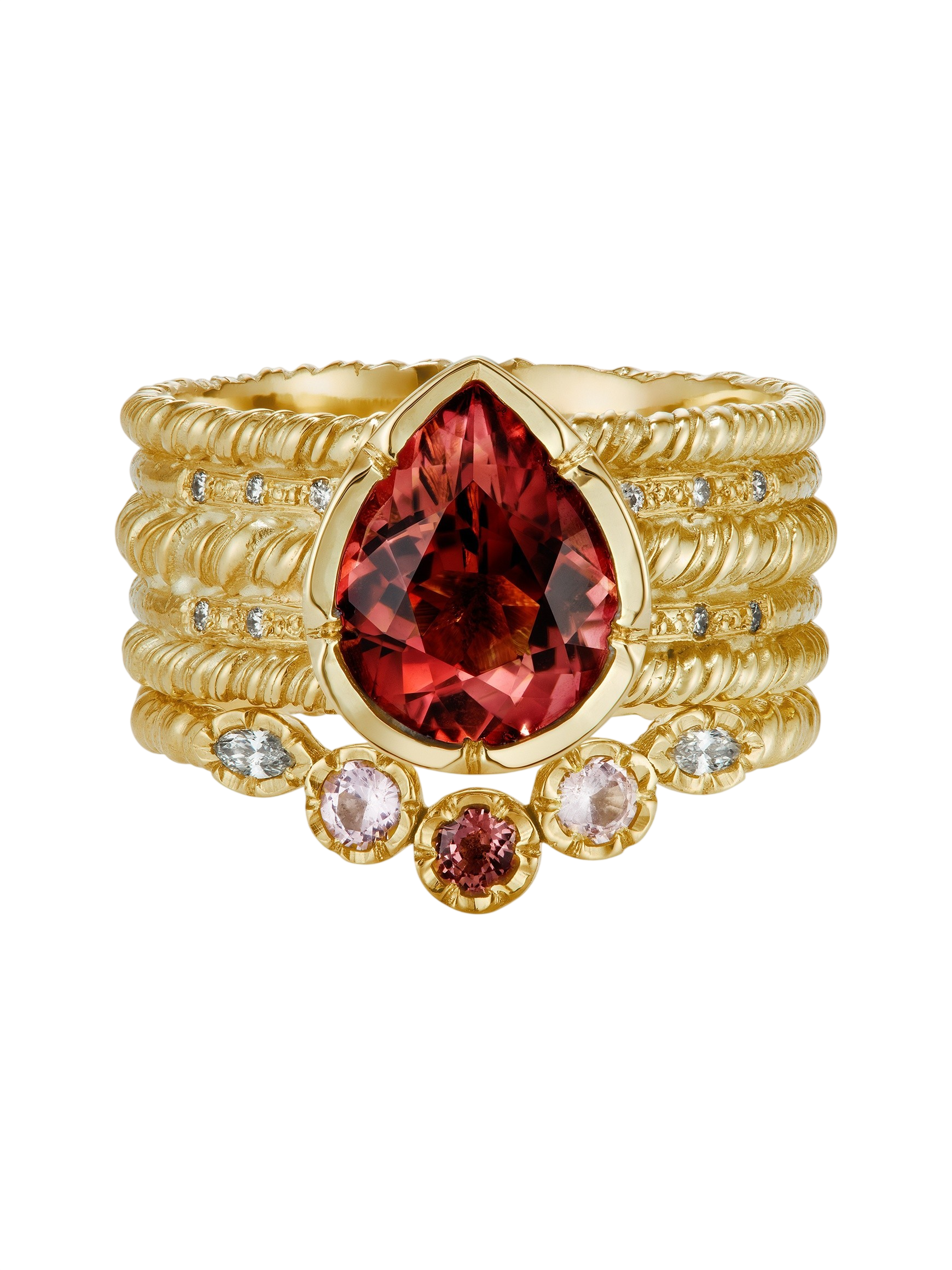 Flower Set Spinel & Diamond Curved Ring photo
