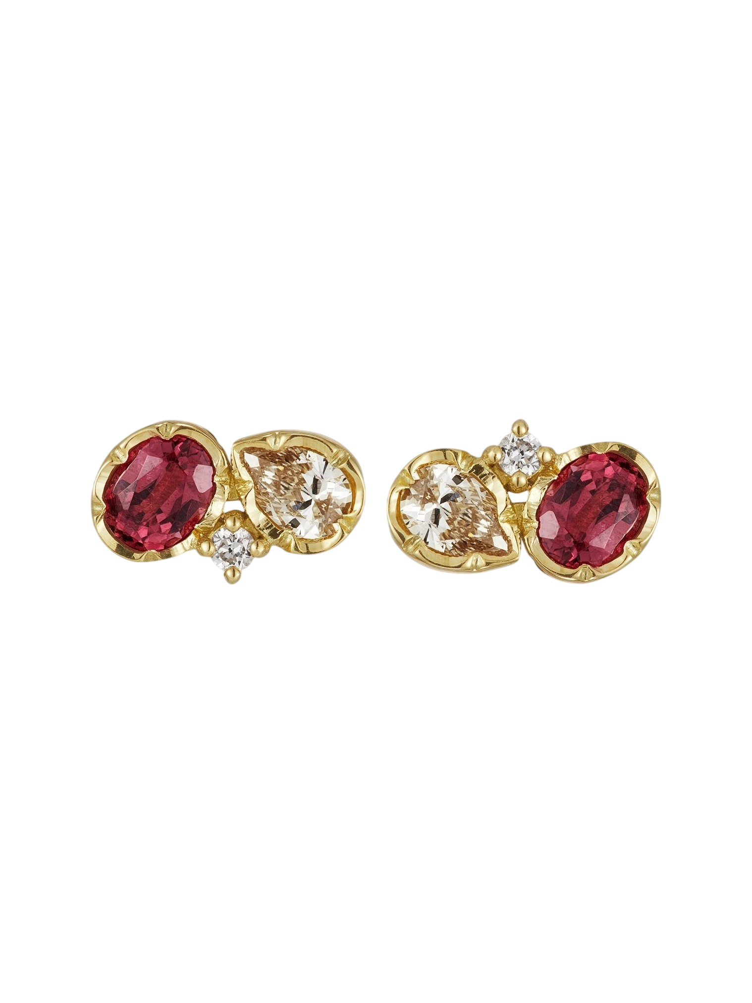 Three Stone Diamond & Spinel Earrings photo