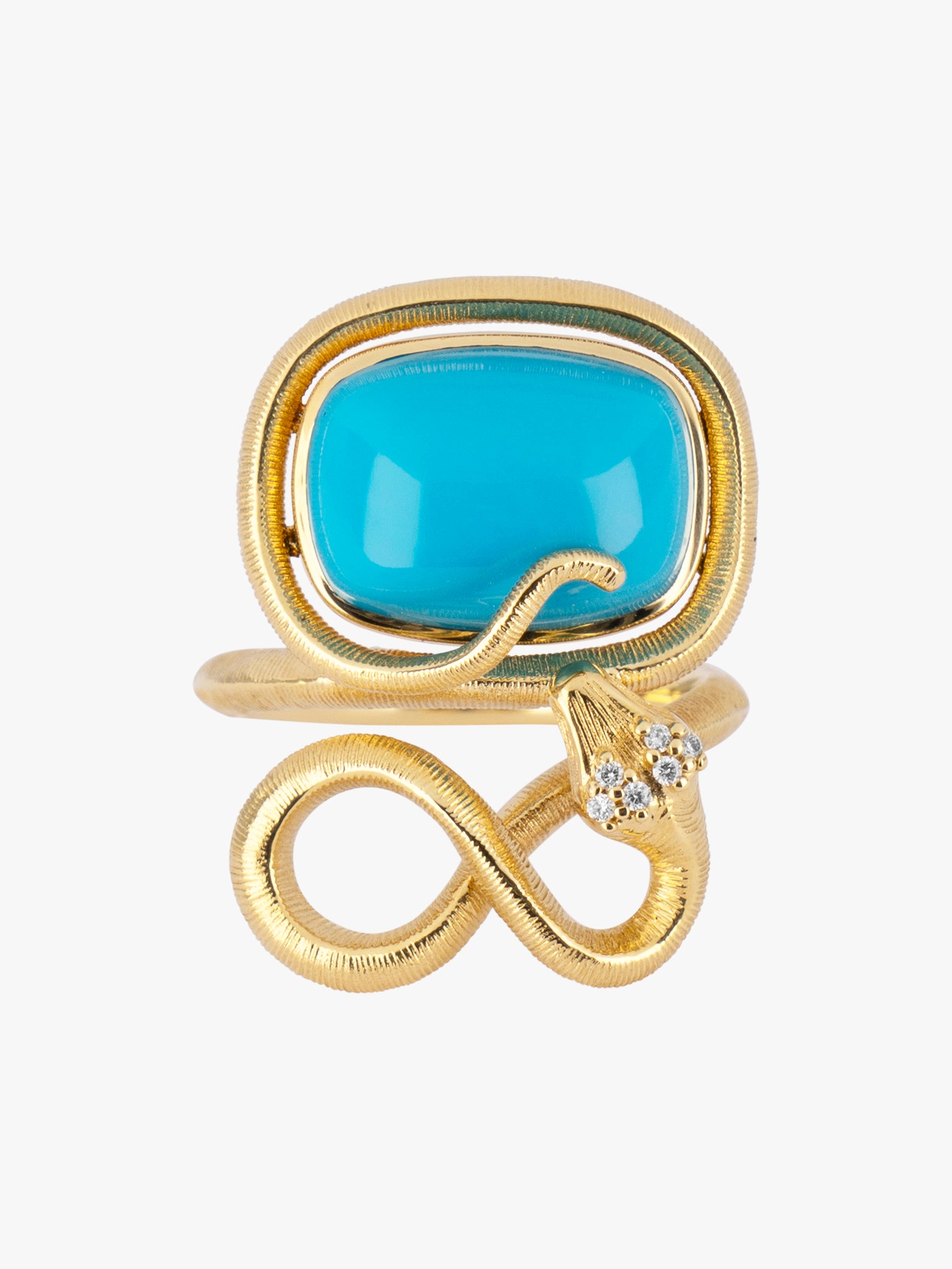 Snake ring with turquoise and diamonds